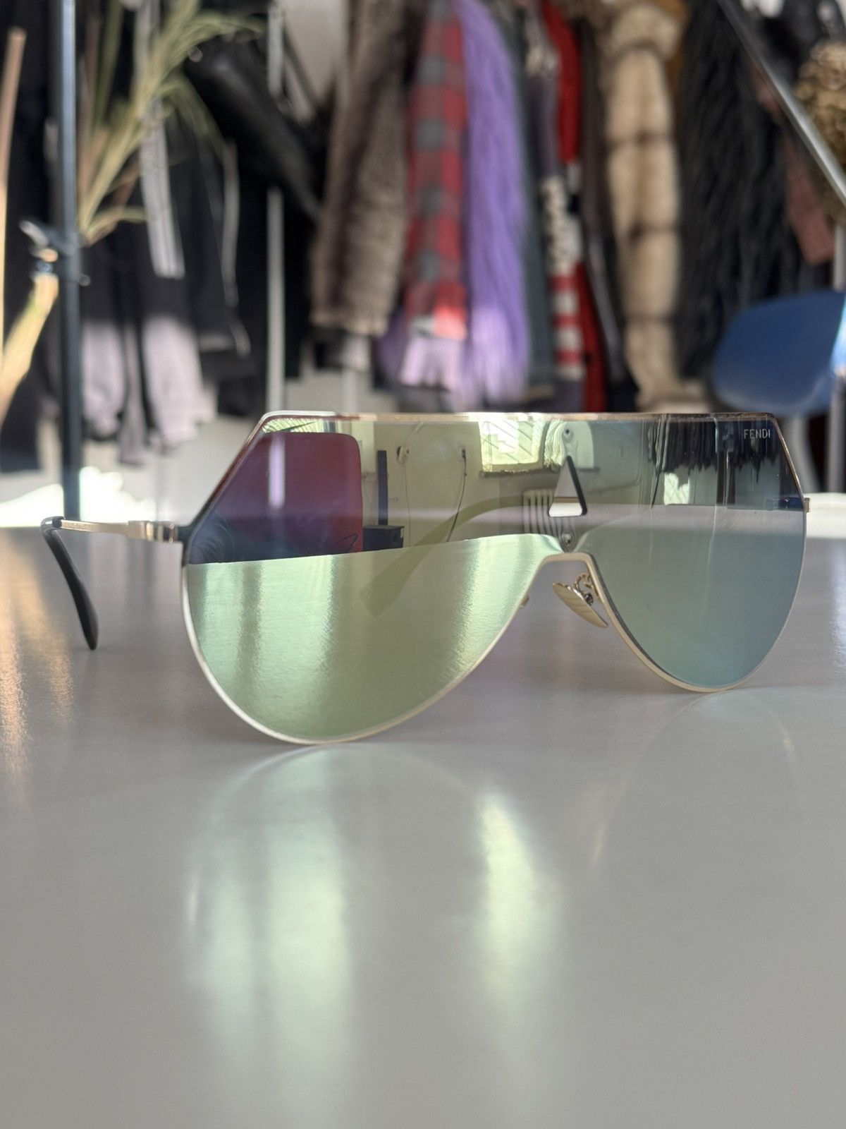 Fendi FF0213/S Gold Shield Sunglasses Cyberpunk Y2K Vintage