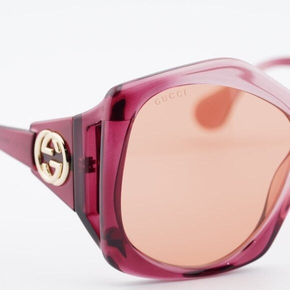 Gucci Gucci GG0875S 003 Sunglasses Burgundy Square Frame, Orange Size ONE SIZE - 4 Thumbnail