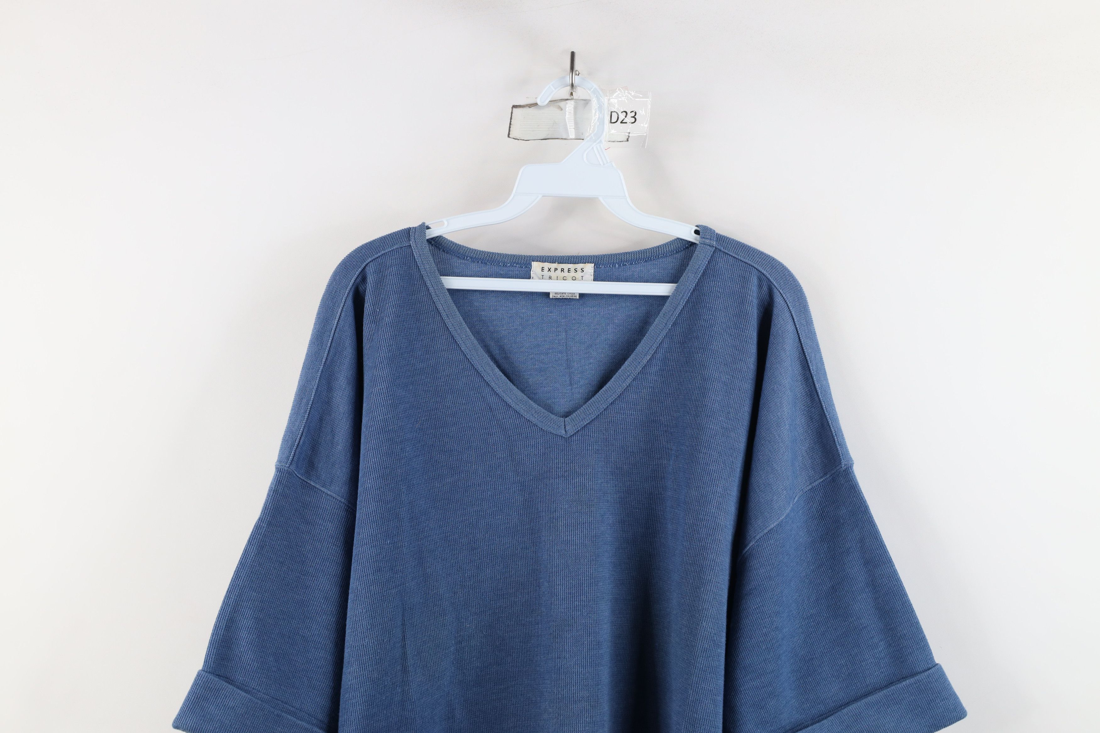 Express × Vintage Vintage 90s Express Baggy Thermal Ribbed Knit T-Shirt Blue Size L / US 10 / IT 46 - 2 Thumbnail