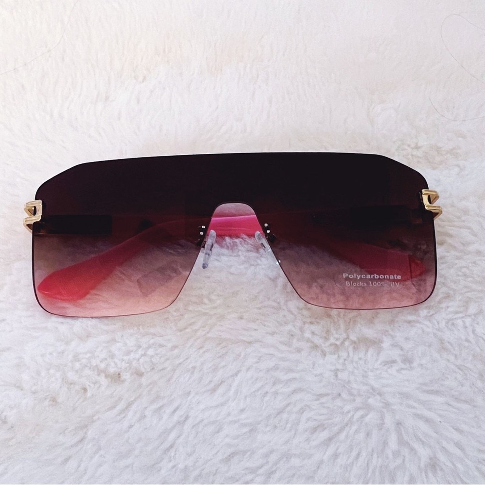 Other Sadie Pink & Brown Oversized Rimless Flat-Top Sunglasses Size ONE SIZE - 1 Thumbnail