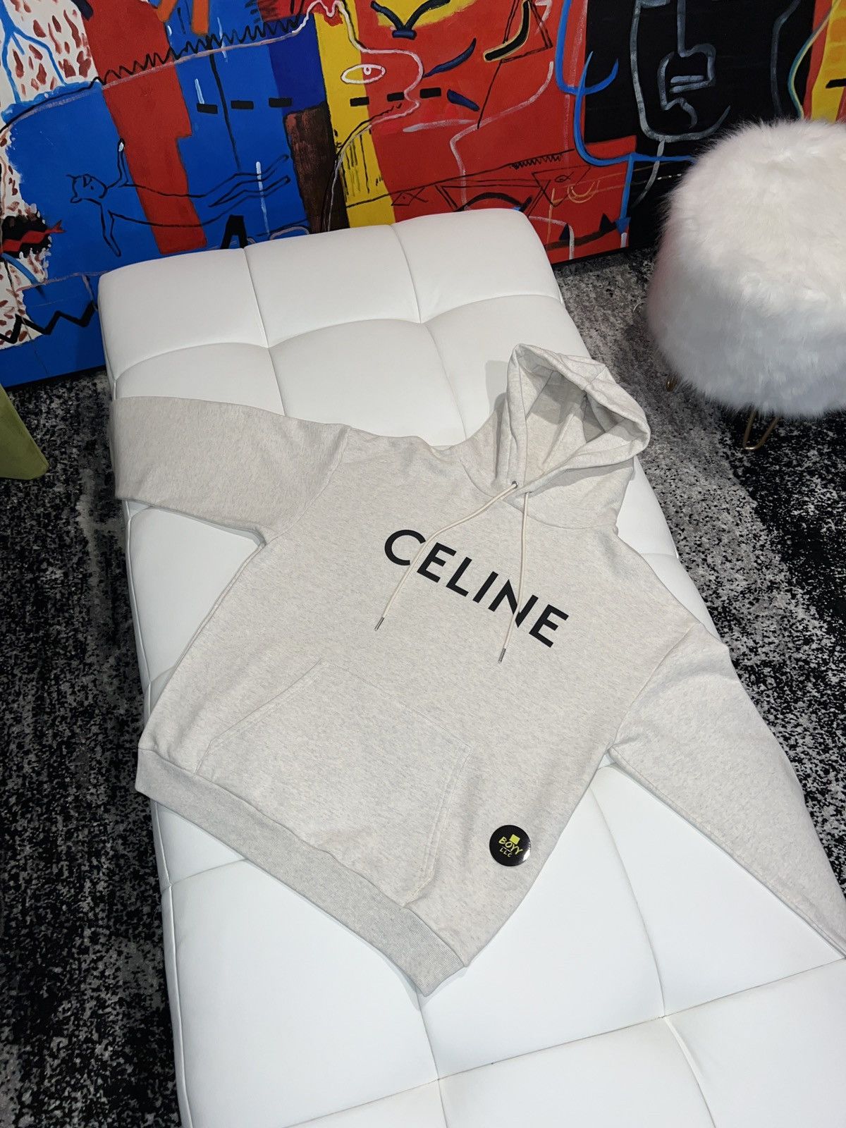 image of Celine Logo Hoodie in Cream, Men's (Size XS)