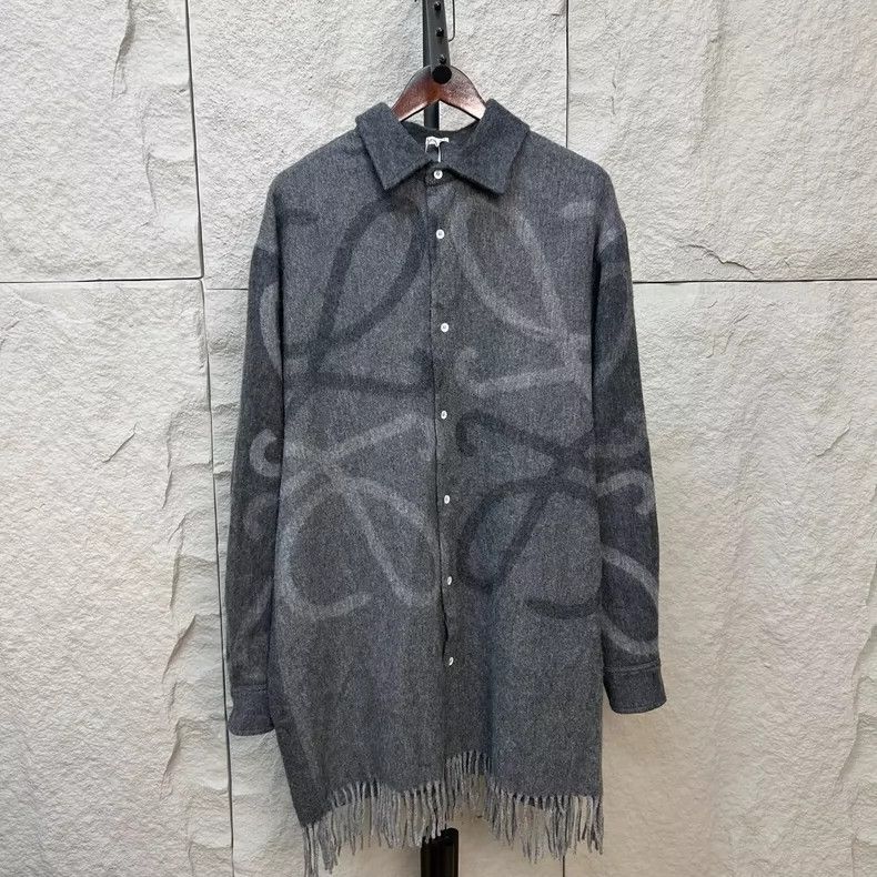 Loewe LOEWE Gray large logo leather jacket with tassels Size XS / US 0-2 / IT 36-38 - 1 Thumbnail