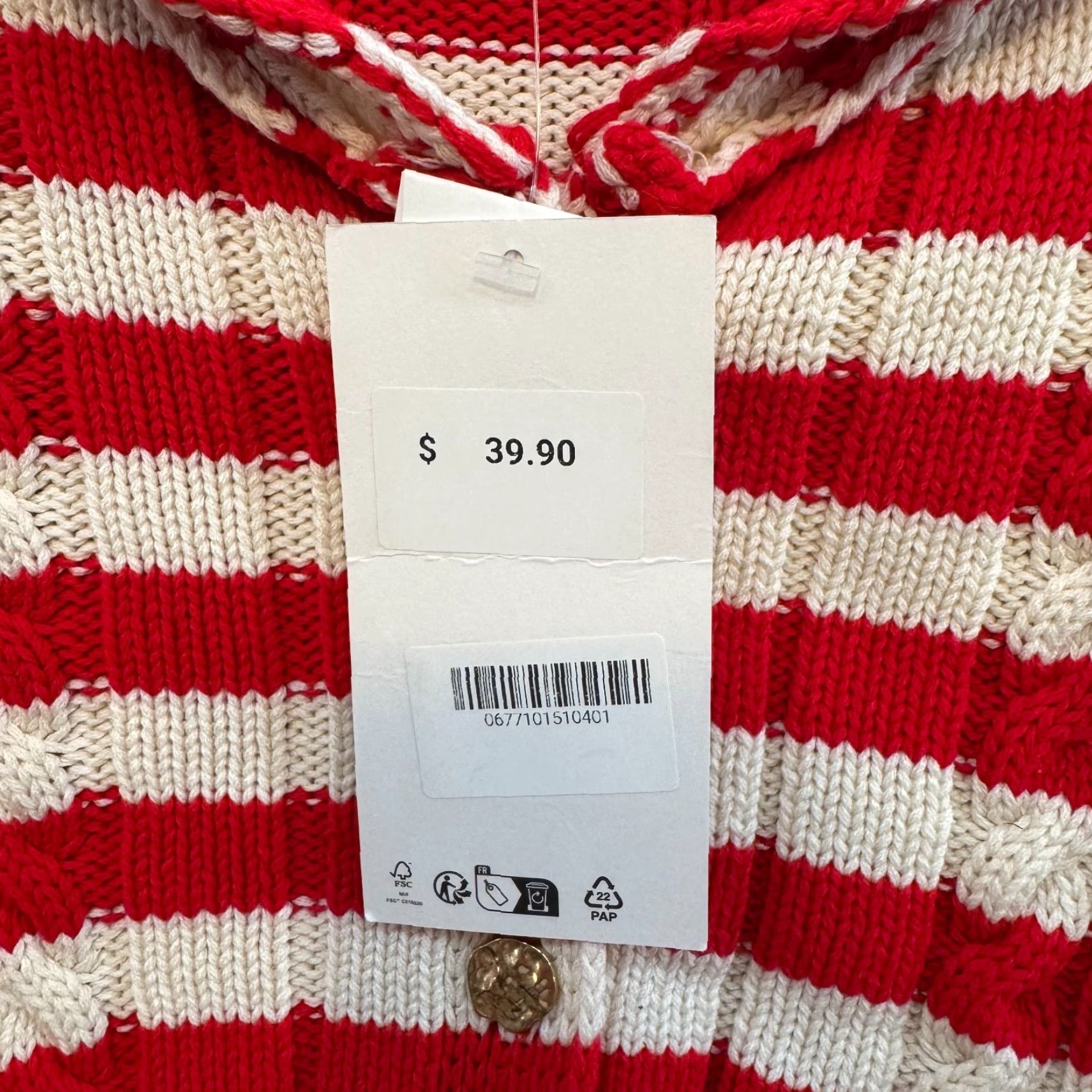 Zara Zara Cardigan Sweater XS Red White Striped Cable Knit Crop NWT Womens Size XS / US 0-2 / IT 36-38 - 7 Thumbnail