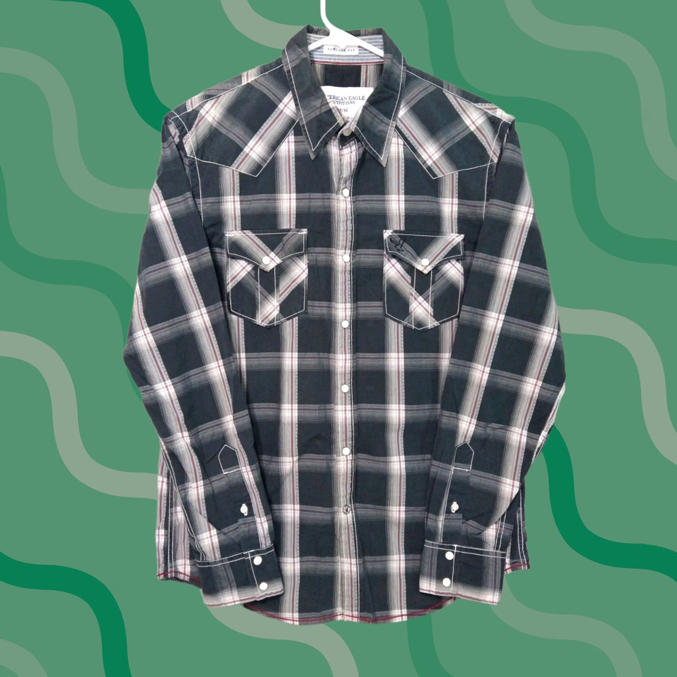 Vintage VINTAGE American Eagle Shirt Mens Medium Black Plaid Button-Up Long Sleeve Pearl Snap Western Pocketed Collared 43in Chest Mens Size US M / EU 48-50 / 2 - 1 Thumbnail