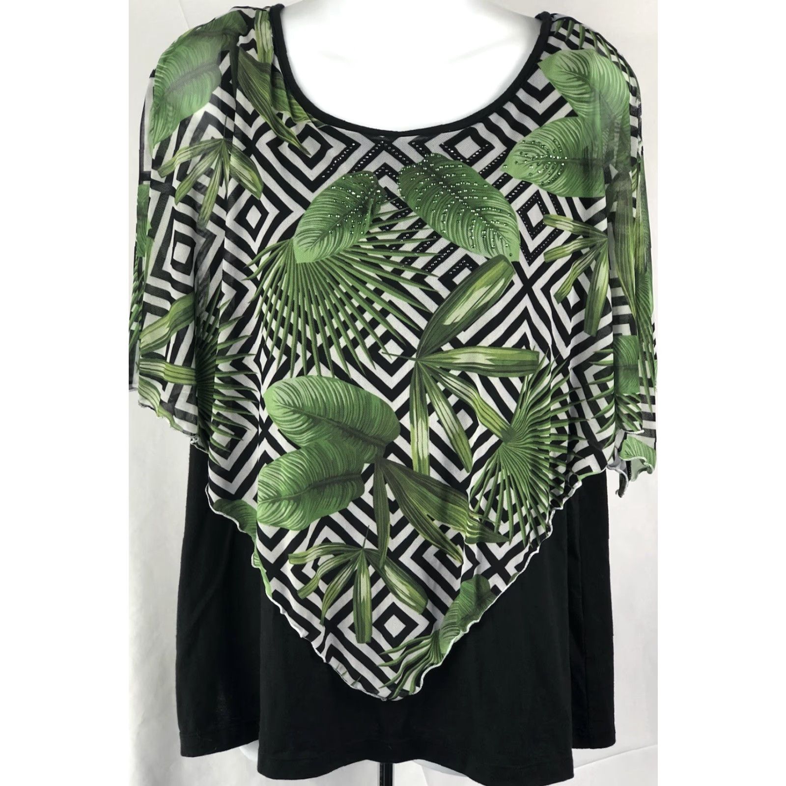 Vintage Christopher Banks Top Blouse XL Black Floral Tropical Chiffon Overlay Scoopneck Shirt Flutter Sleeve Womens Size XL / US 12-14 / IT 48-50 - 2 Thumbnail