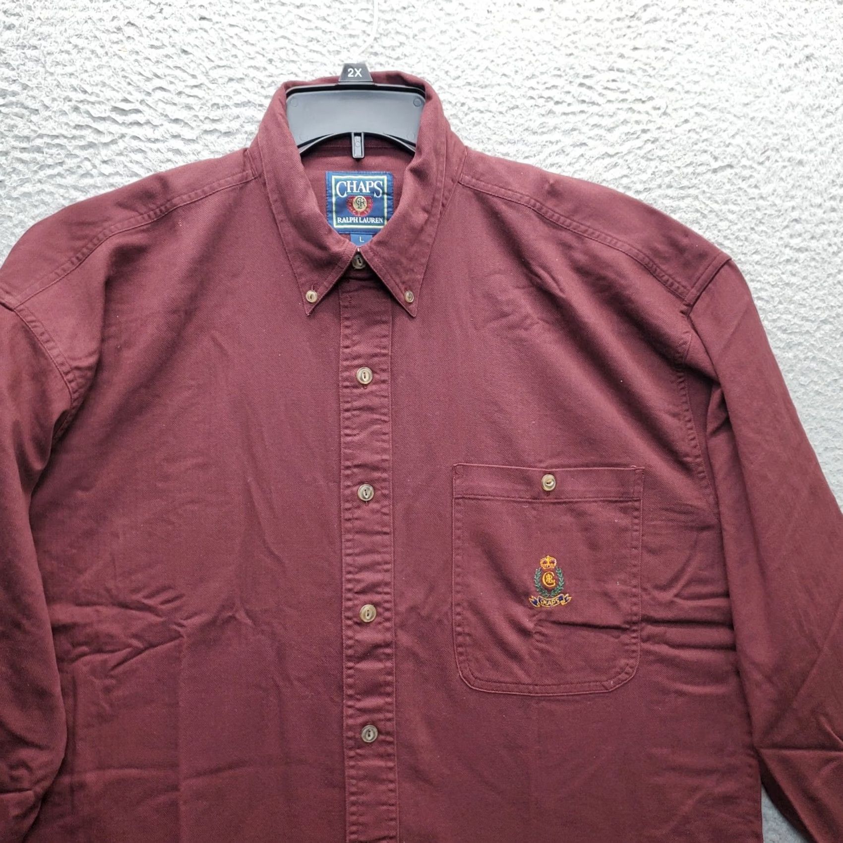 Chaps Chaps Men's Burgundy Oversized Shirt Button-Up Long Sleeve Collared Shirt - Size L Size US L / EU 52-54 / 3 - 5 Thumbnail