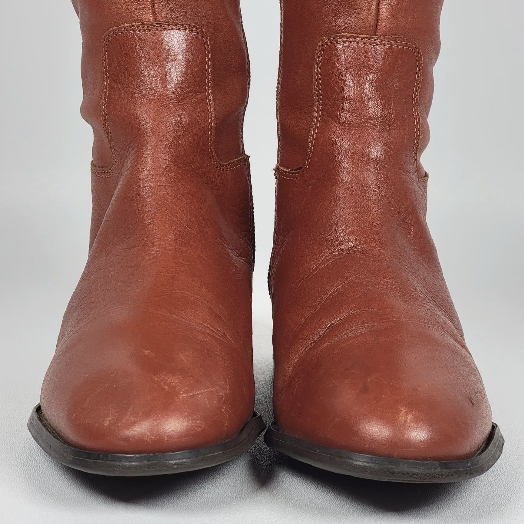 Franco Sarto Franco Sarto Barbara Brown Leather Tall Side Zip Riding Moto Boots Womens 7.5 M Size US 6 / IT 36 - 3 Thumbnail