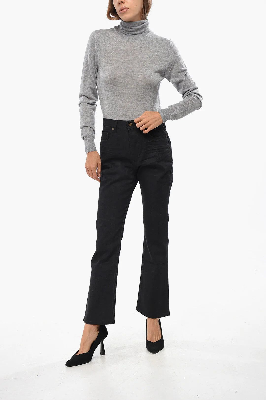 Saint Laurent Paris og1mm0326 Bootcut Dark Wash Jeans in Black Size 30" / US 8 / IT 44 - 4 Thumbnail