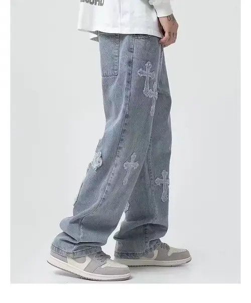 image of Vintage Punk Pants With Crosses in Blue, Men's (Size 32)