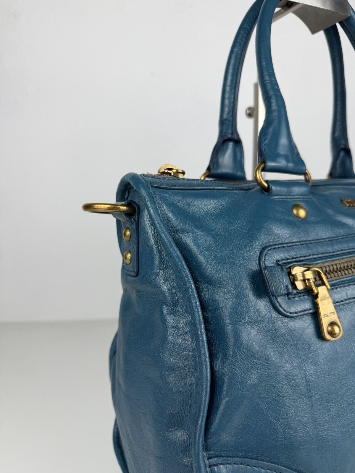 Miu Miu Miu miu vitello lux top zip handbag in turquoise Size ONE SIZE - 16 Thumbnail