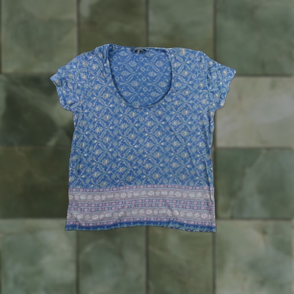 Lucky Brand Lucky Brand Blouse Shirt Women M Floral Blue Cap Sleeve Scoop Neck 90s Beach Bohemian City Preppy Colorful Floral Boots (adjust if needed) Size M / US 6-8 / IT 42-44 - 1 Thumbnail