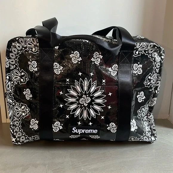 Supreme SS/21 Black Bandana Tarp Small Duffle Bag