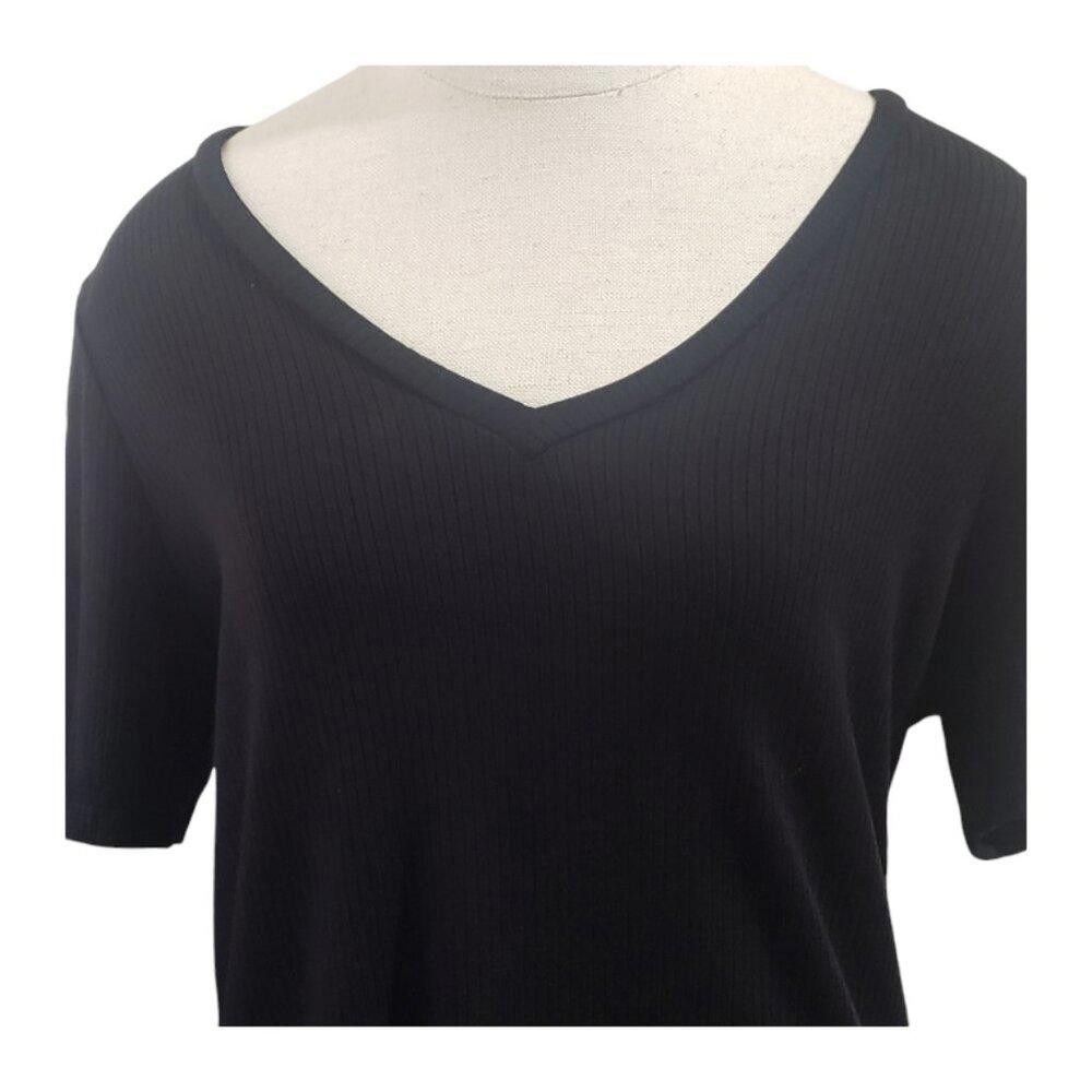Caruso CT1815 Cyrus Black Ribbed V-Neck Top L Size L / US 10 / IT 46 - 2 Thumbnail