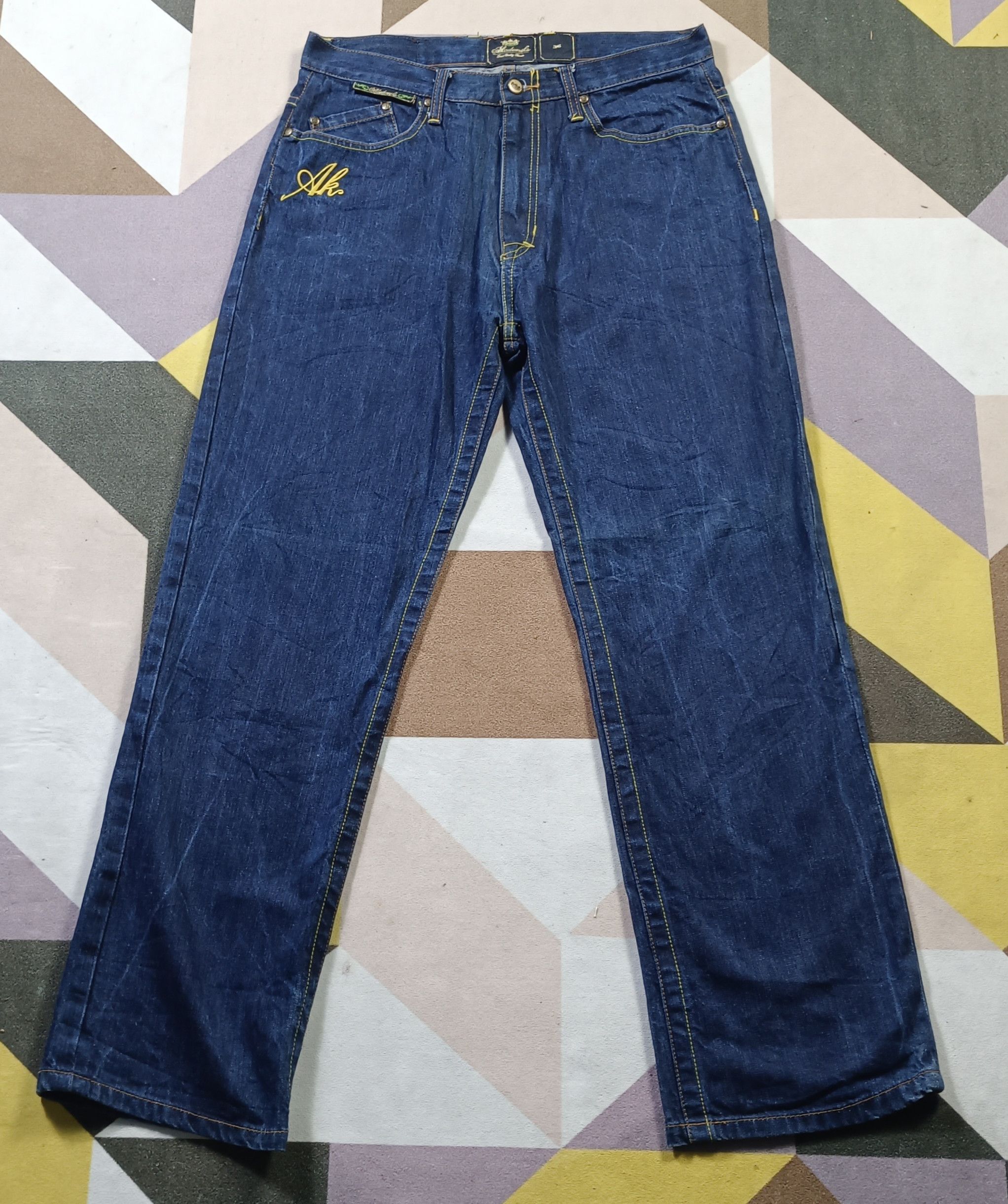 Akademiks × JNCO × Japanese Brand Akademiks Jeans Baggy Dark Wash Embroidered Pockets Hip Hop Size US 34 / EU 50 - 6 Thumbnail