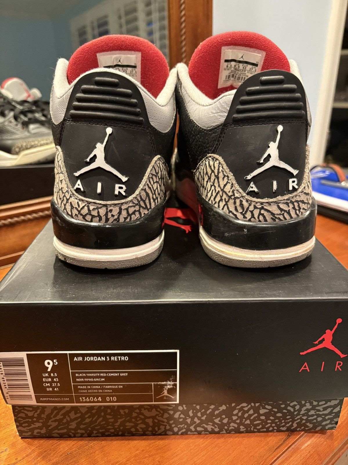 Jordan Brand × Nike Pre Owned 2011 Nike Air Jordan Retro 3 black cement. Size US 9.5 / EU 42-43 - 4 Thumbnail