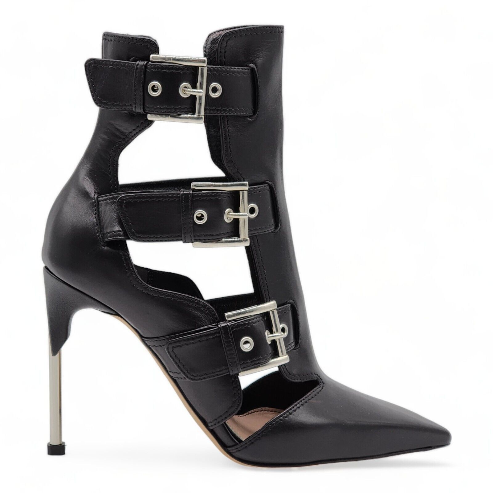 Alexander McQueen Cage Buckle Ankle Stiletto Heeled Booties Leather Black 37 Size US 7 / IT 37 - 3 Thumbnail