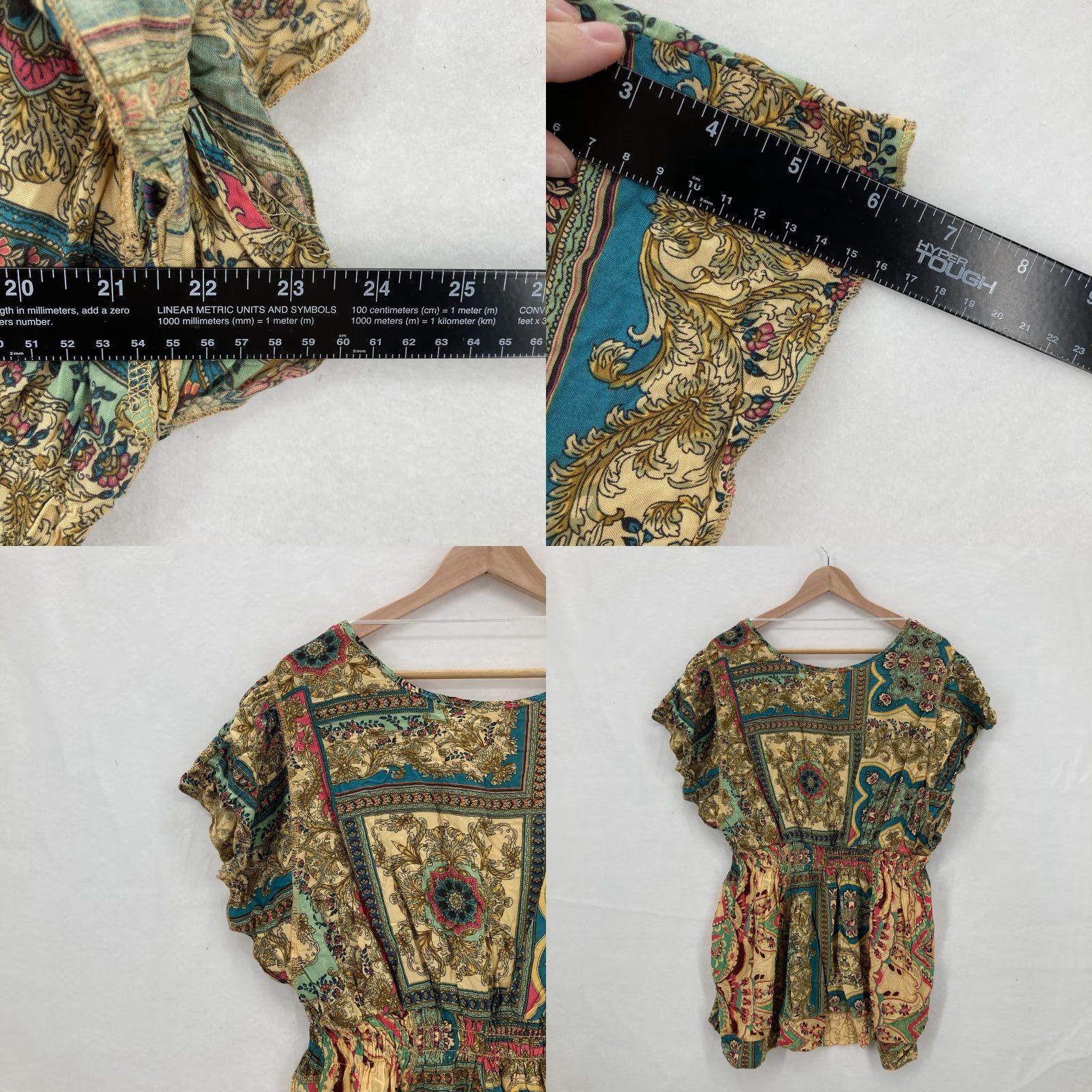 Vintage Live and Let Live Blouse Womens 3X Boho Patchwork Rayon Embellished Top Plus Size XXL / US 16-18 / IT 52-54 - 8 Thumbnail