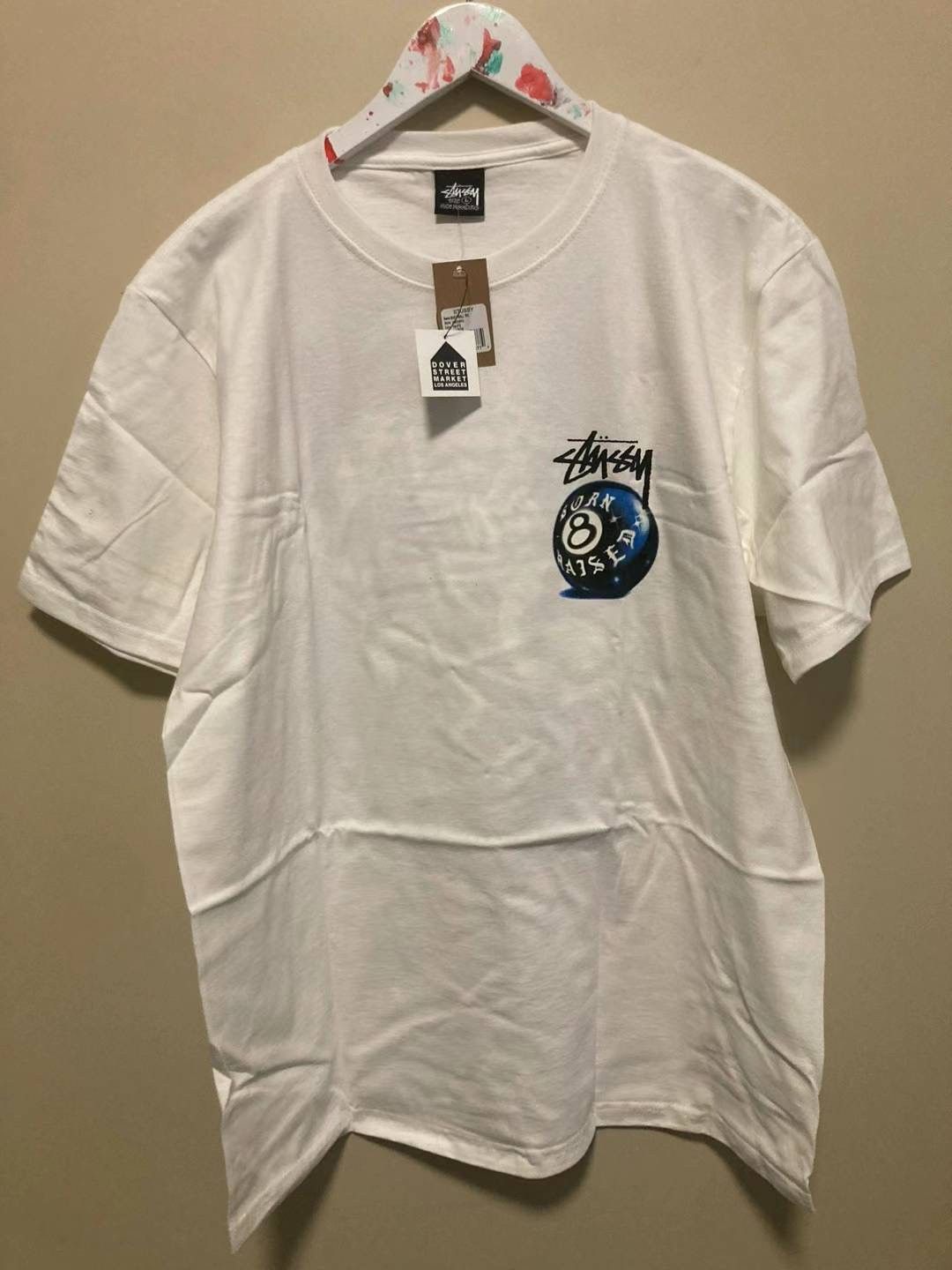 image of Stüssy X Born X Raised 8 Balls Tee Size L in White, Men's