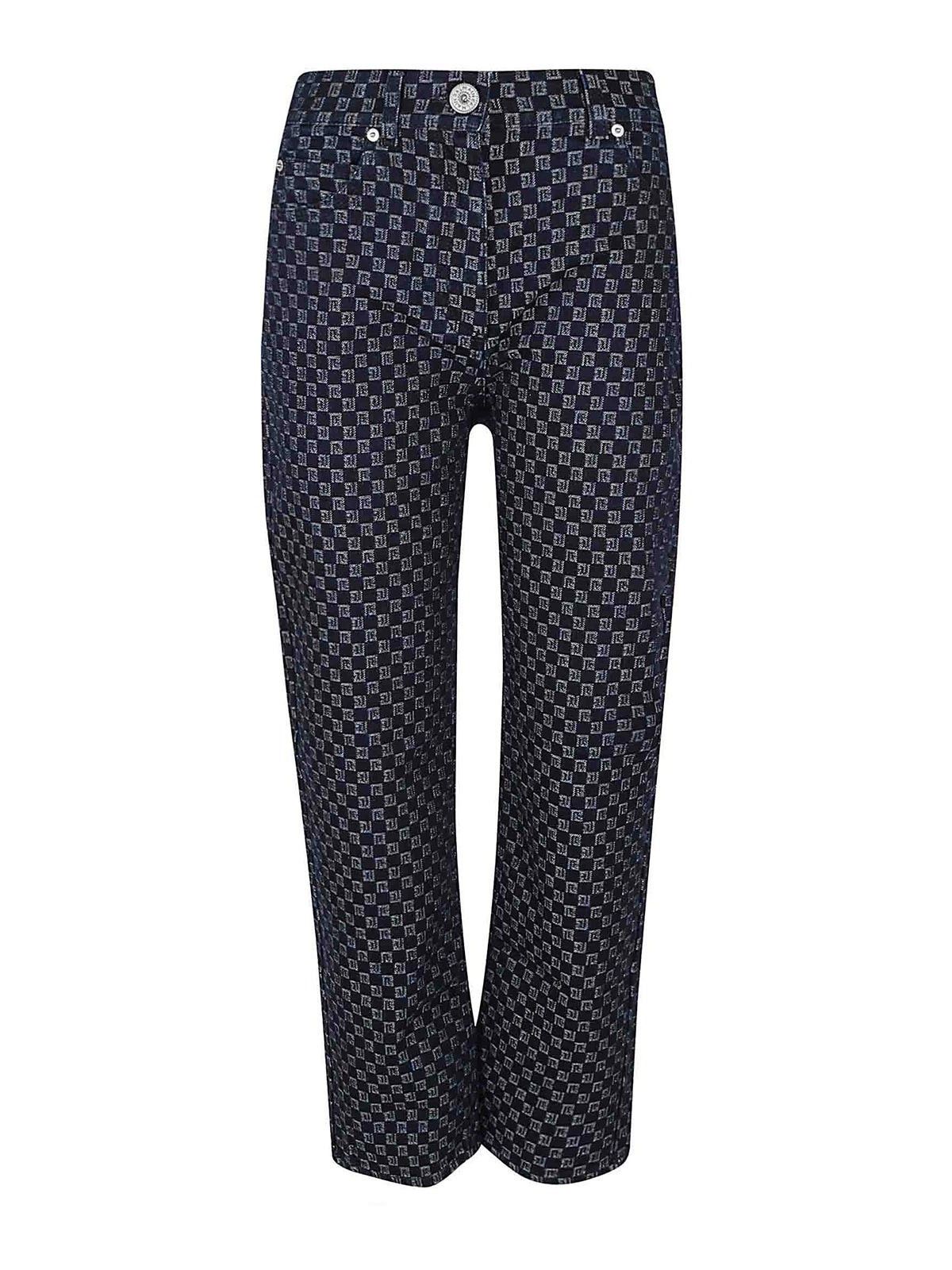 Balmain o1s1wg110526 Mini Monogram Denim Straight Pants in Blue Size 26" / US 2 / IT 38 - 1 Thumbnail