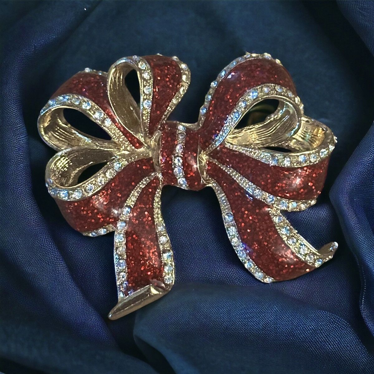 Vintage Vintage Christmas glittery ribbon bow brooch Size ONE SIZE - 1 Thumbnail