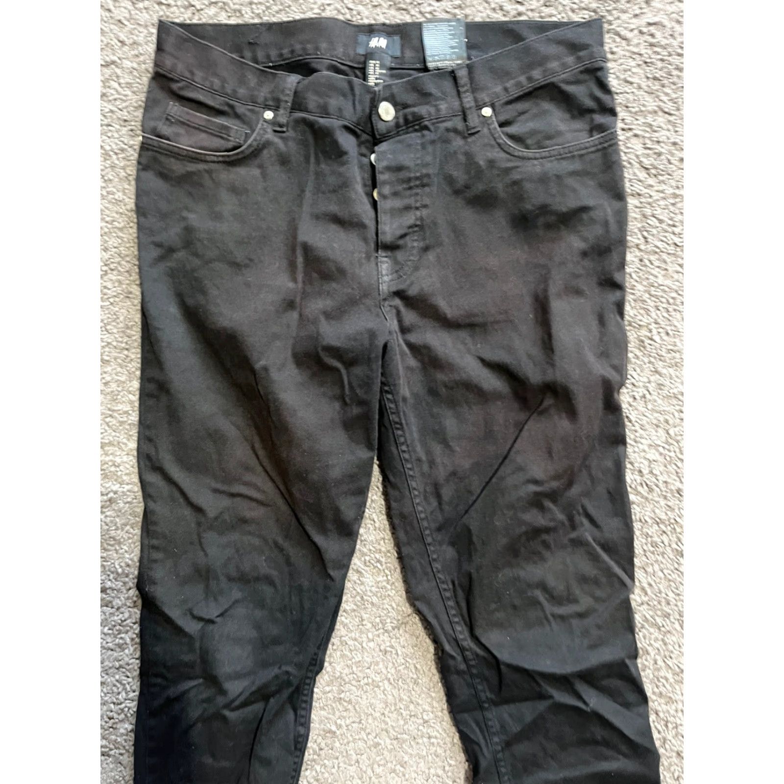 H&M H&M L.O.G.G. H.M Slim Fit Jeans 31 Black Solid Men's Button Fly Zip 5-Pocket Size US 31 - 2 Thumbnail