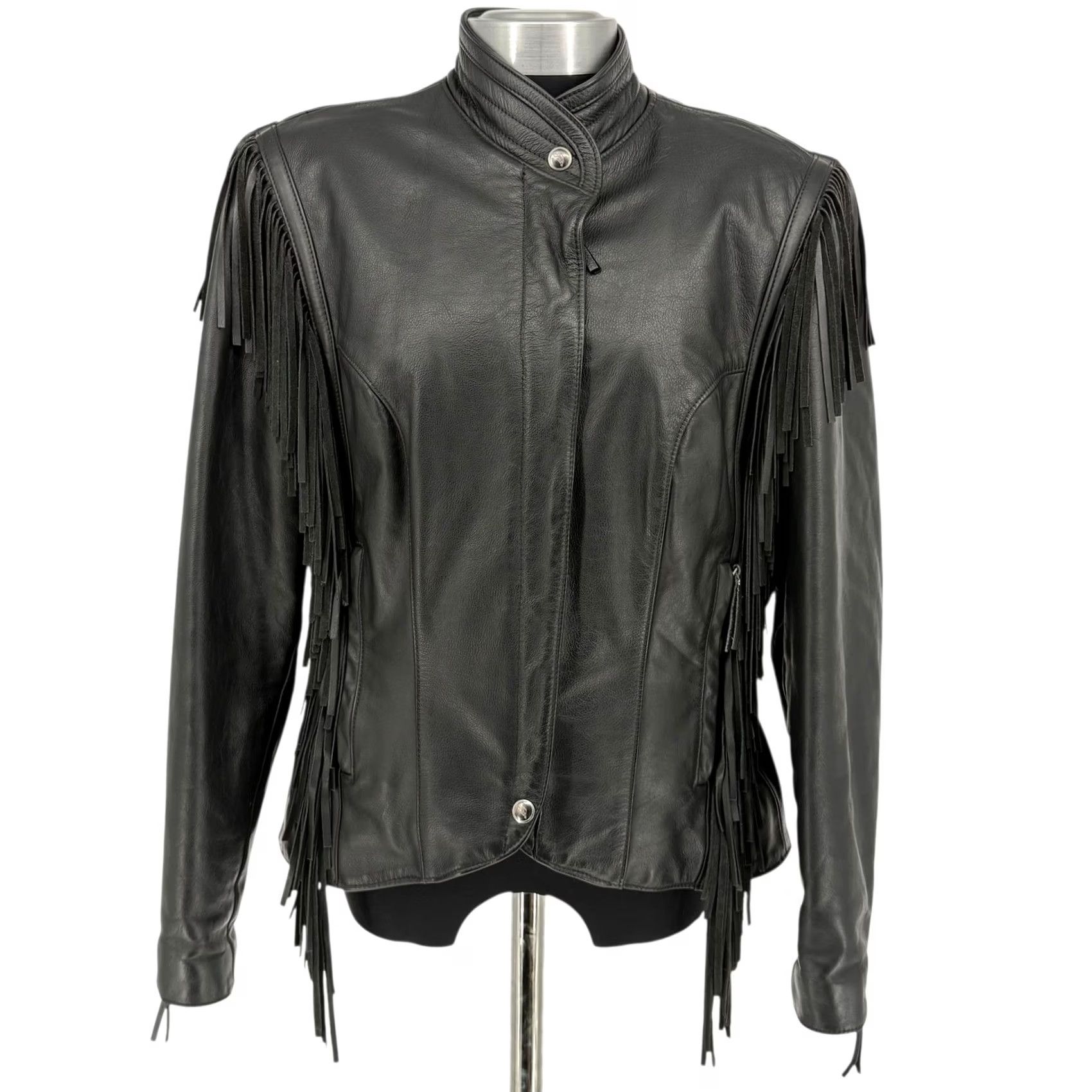 Harley Davidson VINTAGE Harley Davidson Womens Black Leather Fringe Motorcycle Jacket Sz Medium Size M / US 6-8 / IT 42-44 - 2 Thumbnail