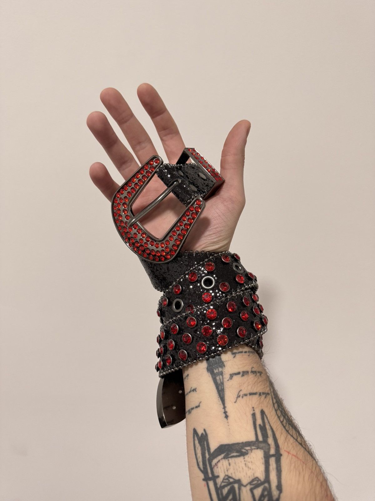 Hysteric Glamour Crazy Rhinestones Leather B.B Simon Style Belt Size ONE SIZE - 1 Thumbnail
