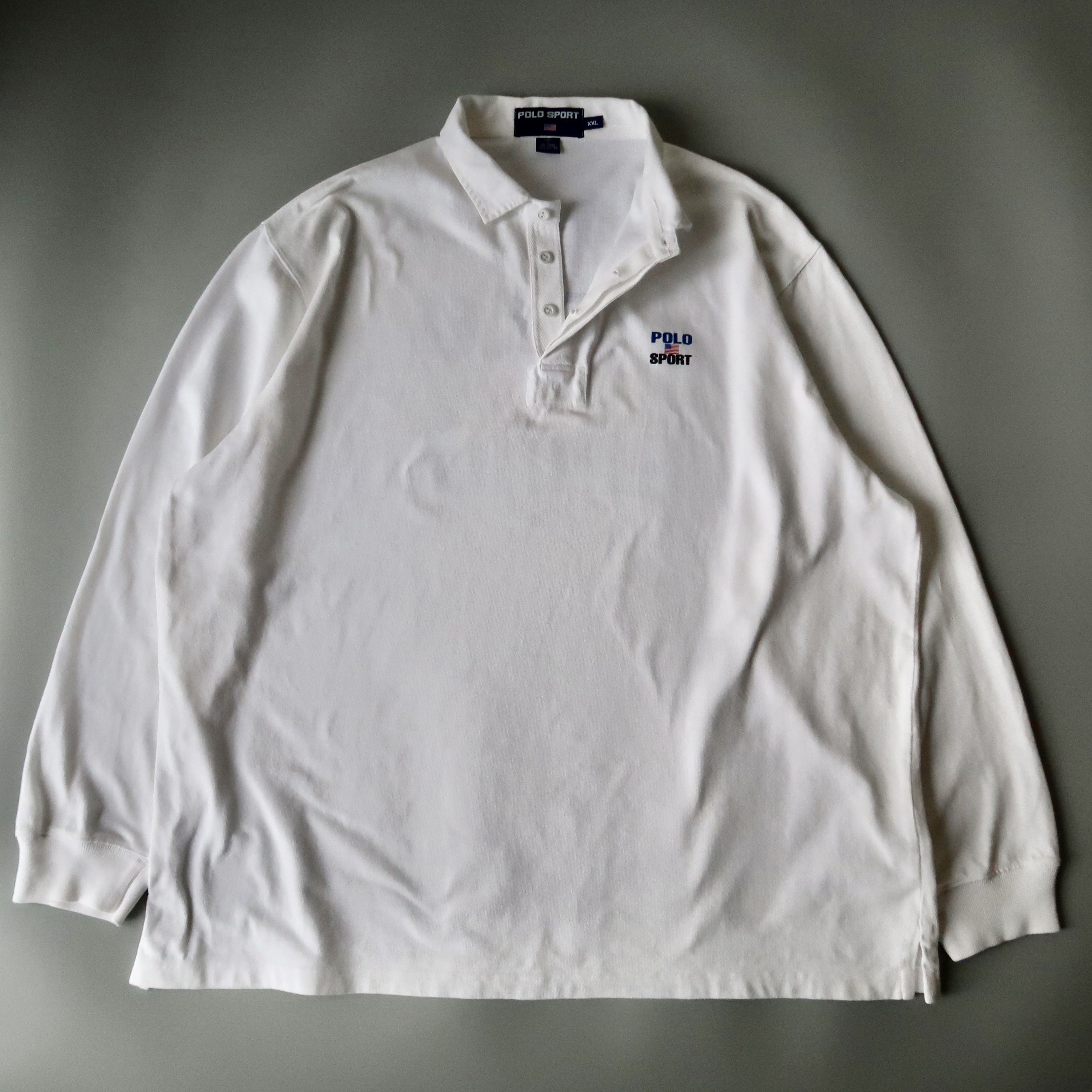 Polo Ralph Lauren VTG 1990s POLO SPORT script back print all white rugby shirt Size US XXL / EU 58 / 5 - 3 Thumbnail