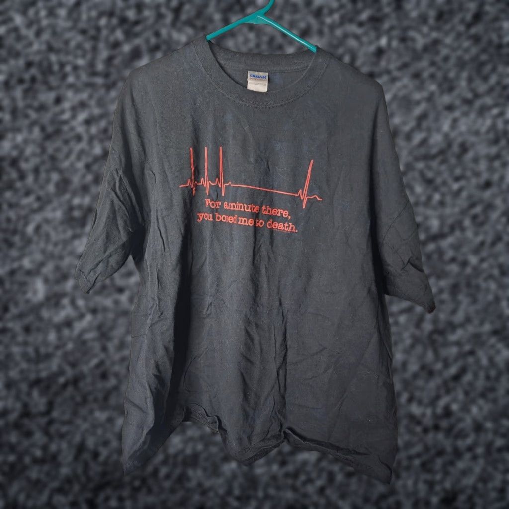 Gildan Gildan T-Shirt Men's 2XL Black Graphic Tee 100% Cotton Short Sleeve Crew Neck Distressed FOR A MINUTE THERE YOU BORED ME TO DEATH Size US XXL / EU 58 / 5 - 1 Thumbnail