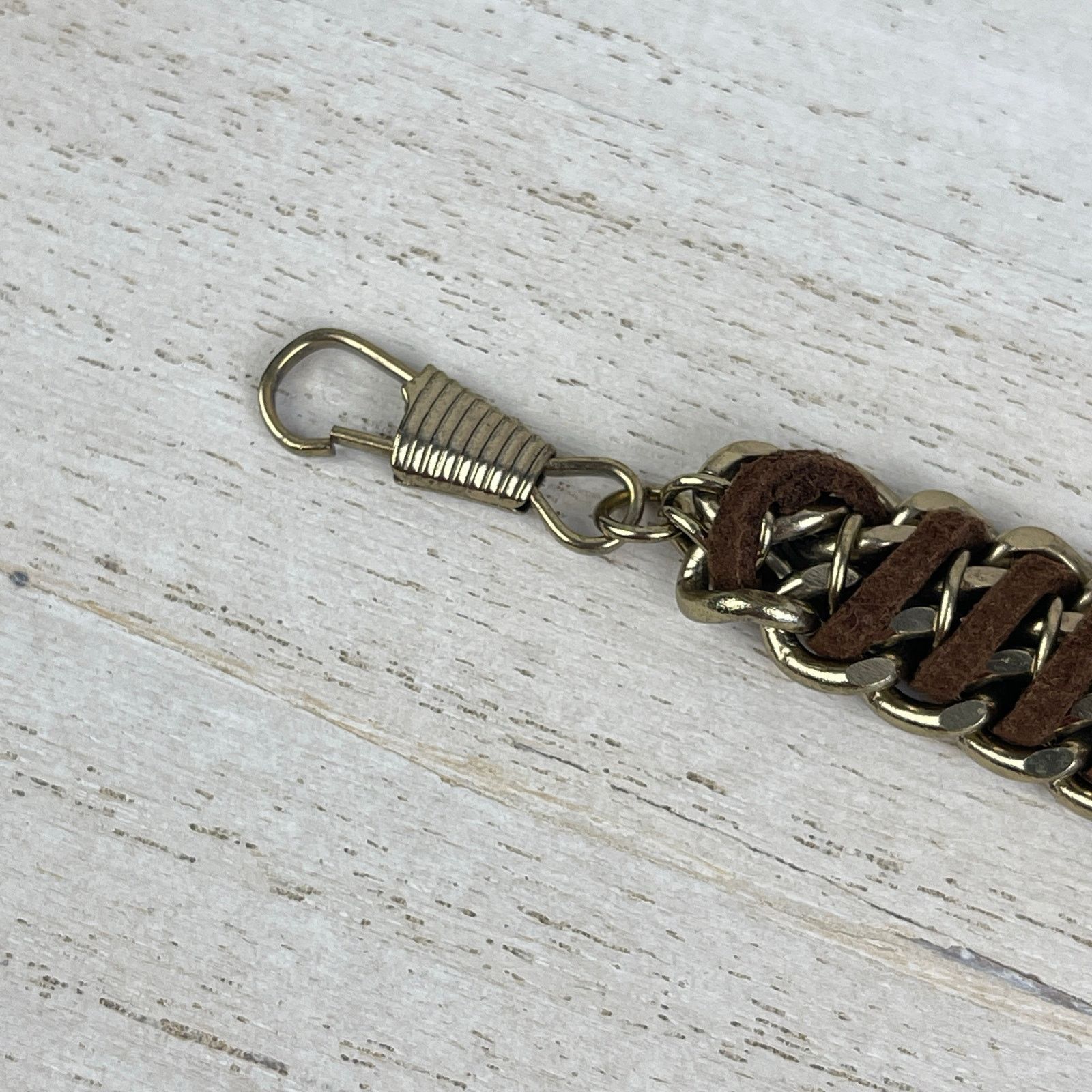 Other Gold Chunky Chain Bracelet Brown Braided Faux Leather NWOT Size ONE SIZE - 9 Thumbnail