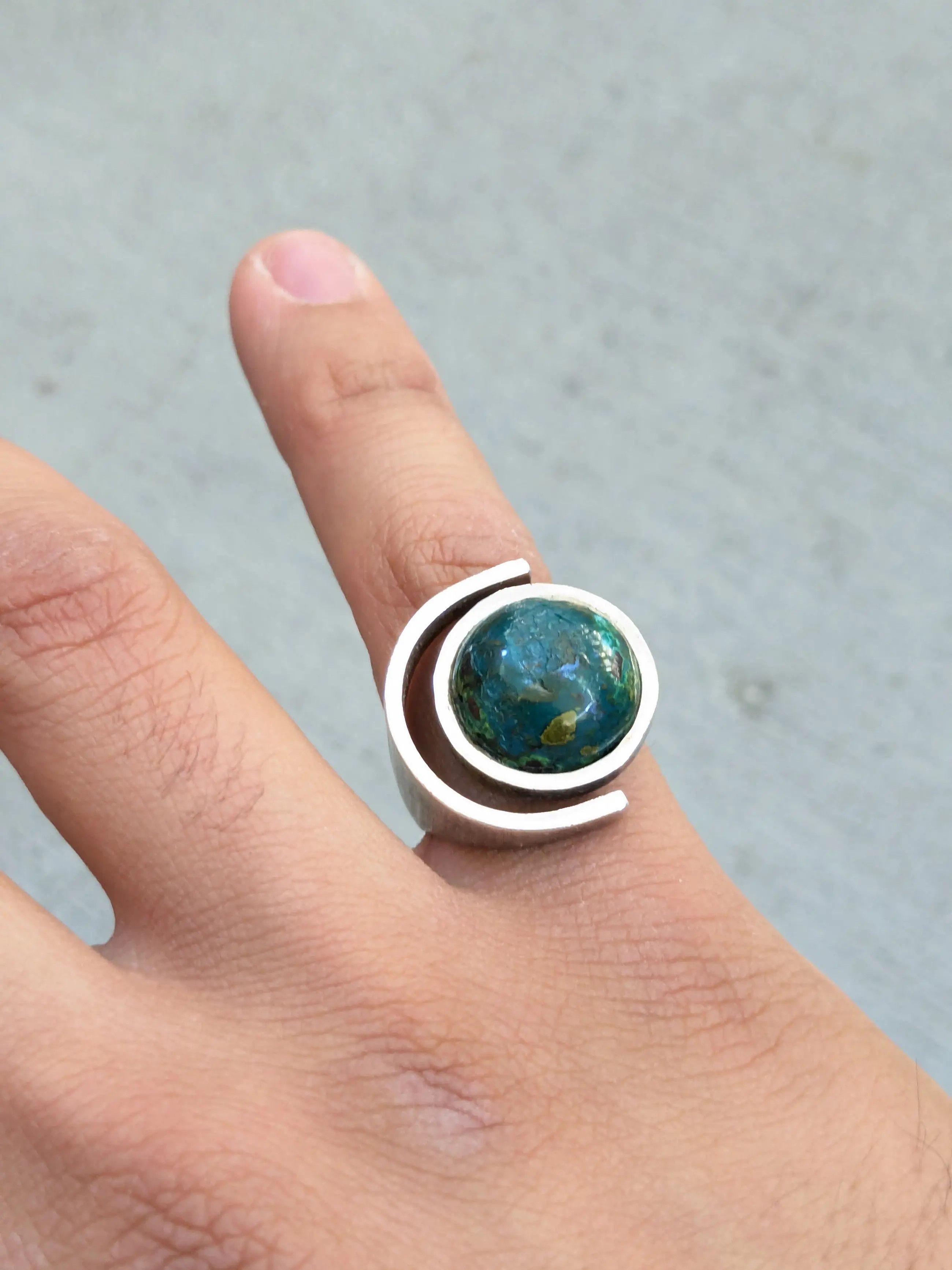 Jewelry Vintage Sterling Silver Ring Chrysocolla Size 7 Modern Size ONE SIZE - 9 Thumbnail