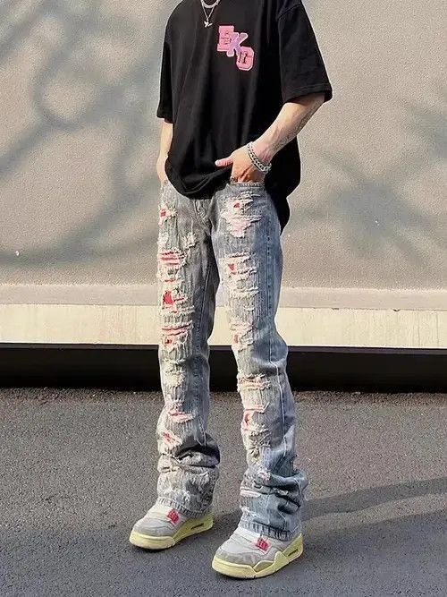 Japanese Brand Street hip hop grunge ripped embroidered jeans Size US 32 / EU 48 - 1 Thumbnail