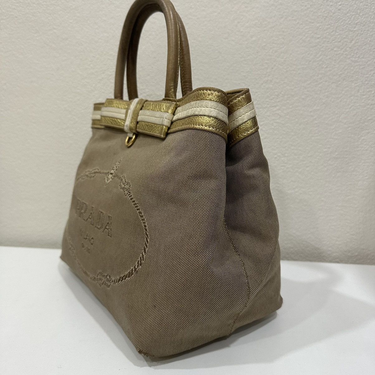 Prada PRADA JACQUARD TOTE BAG WITH A BOW ACCENT Size ONE SIZE - 5 Thumbnail