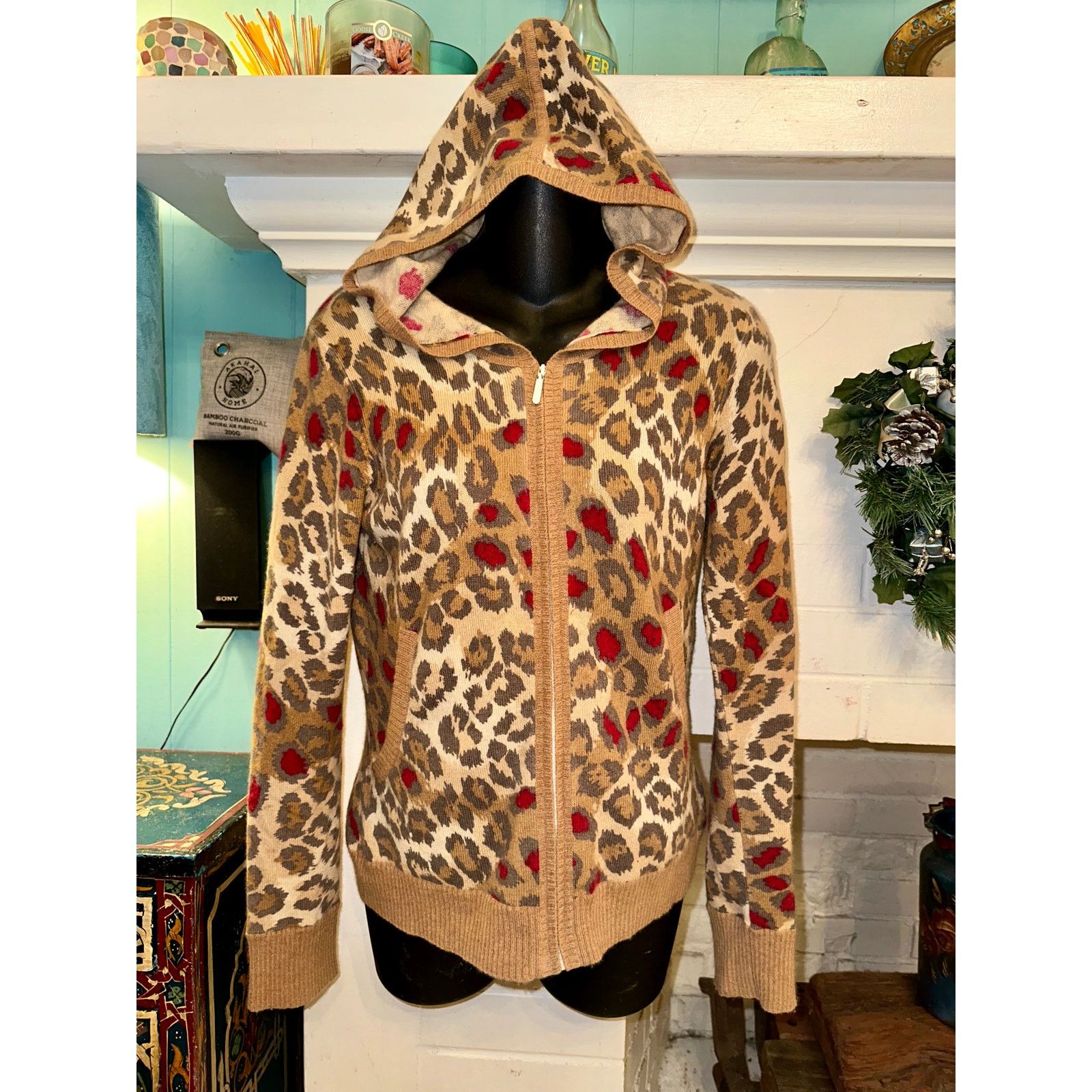 Vintage VINTAGE ANIMAL PRINT LEOPARD CASHMERE HOODIE CARDIGAN Size S / US 4 / IT 40 - 1 Thumbnail