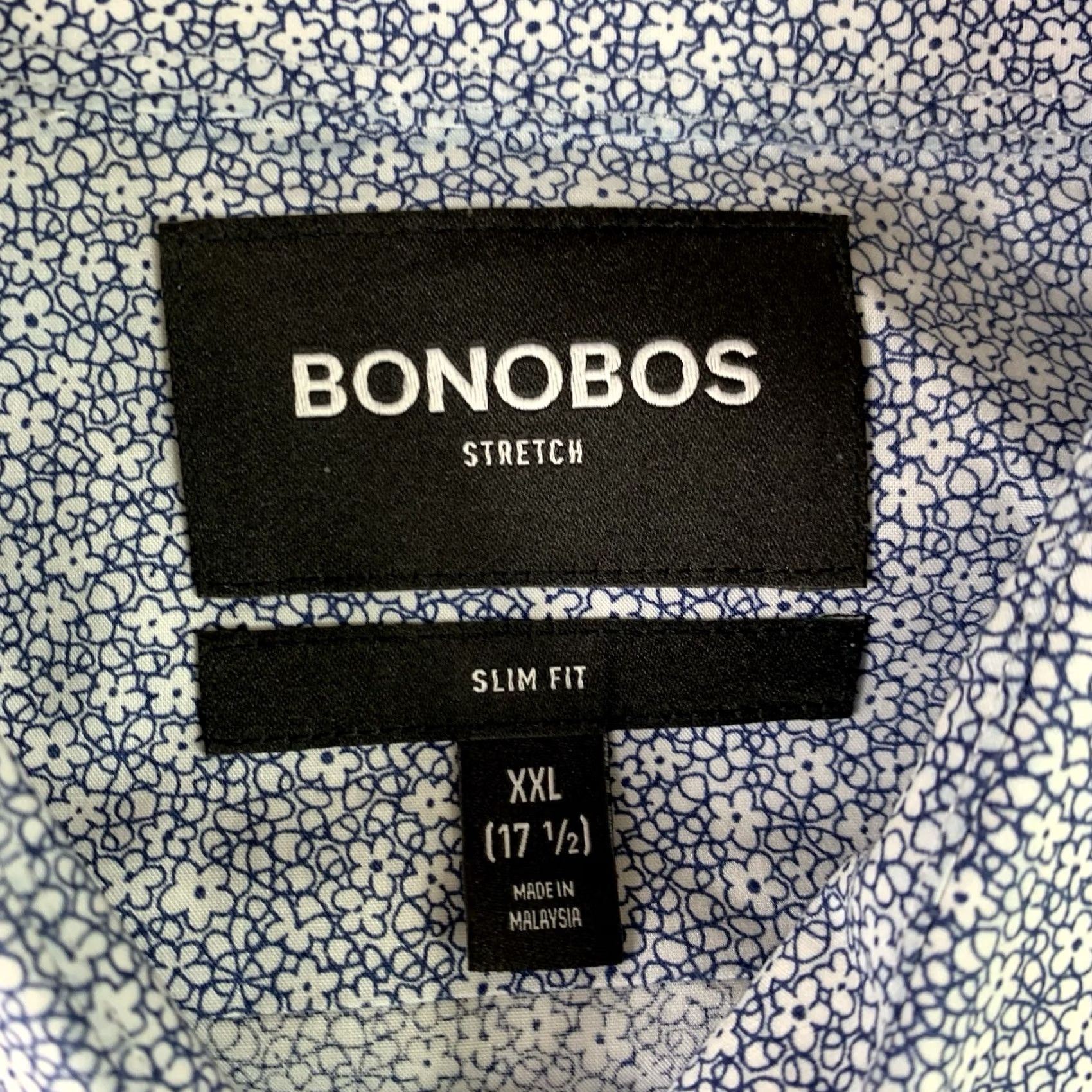 Bonobos Bonobos Stretch Button-Up Shirt Mens XXL blue white floral Long Sleeve Regular Slim Cotton Woven Floral Pattern Casual Men Size US XXL / EU 58 / 5 - 3 Thumbnail