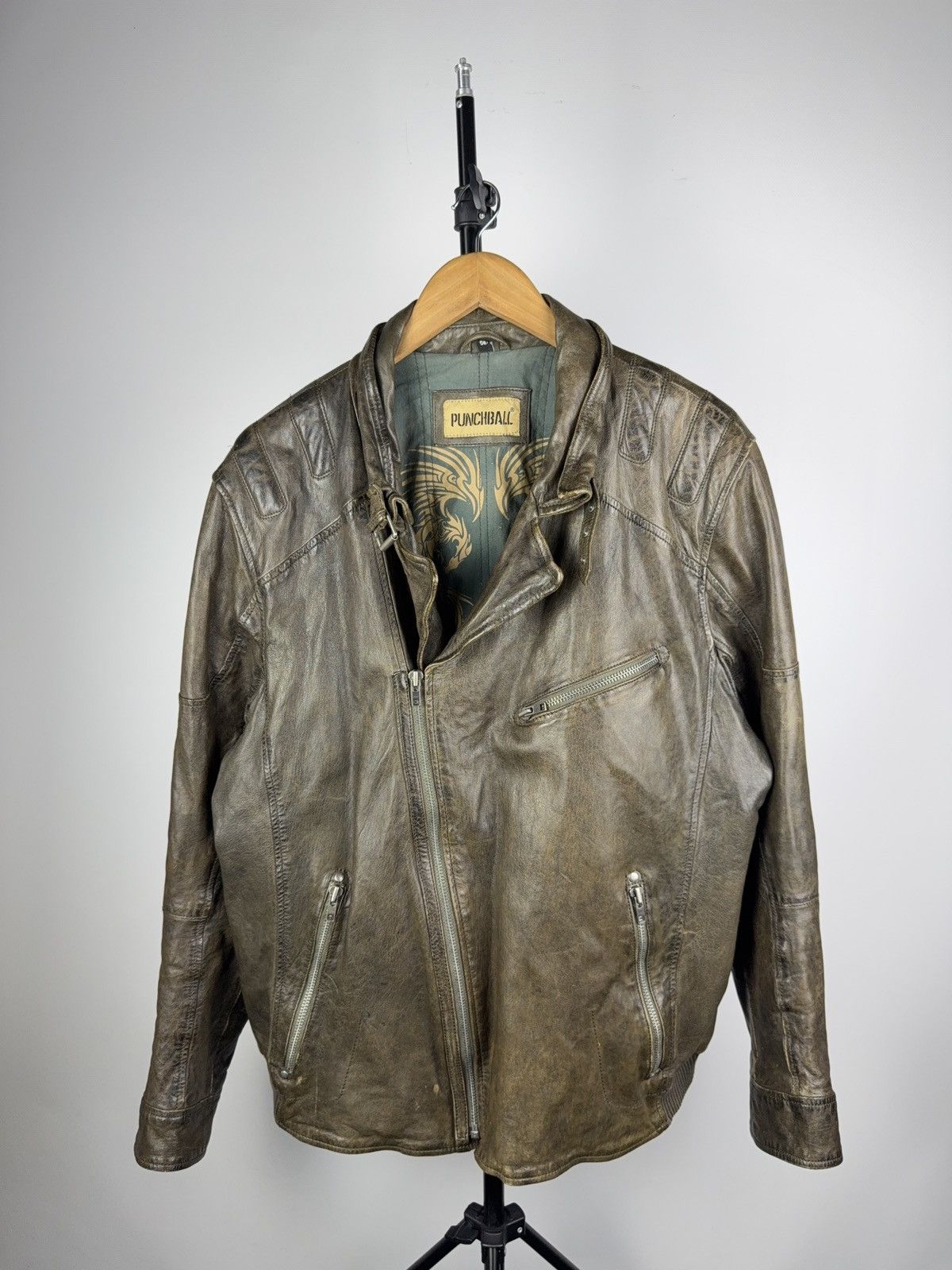 Leather Vintage 90s Genuine Leather MOTO Bomber Jacket Rock Punk Size US XL / EU 56 / 4 - 1 Thumbnail