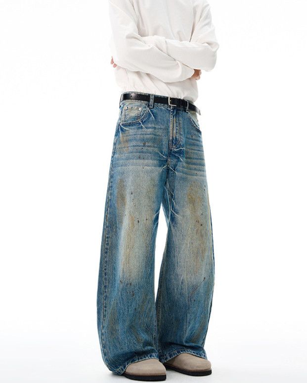 Japanese Brand Men's loose wide-leg splatter American baggy cutaway jeans Size US 32 / EU 48 - 3 Thumbnail