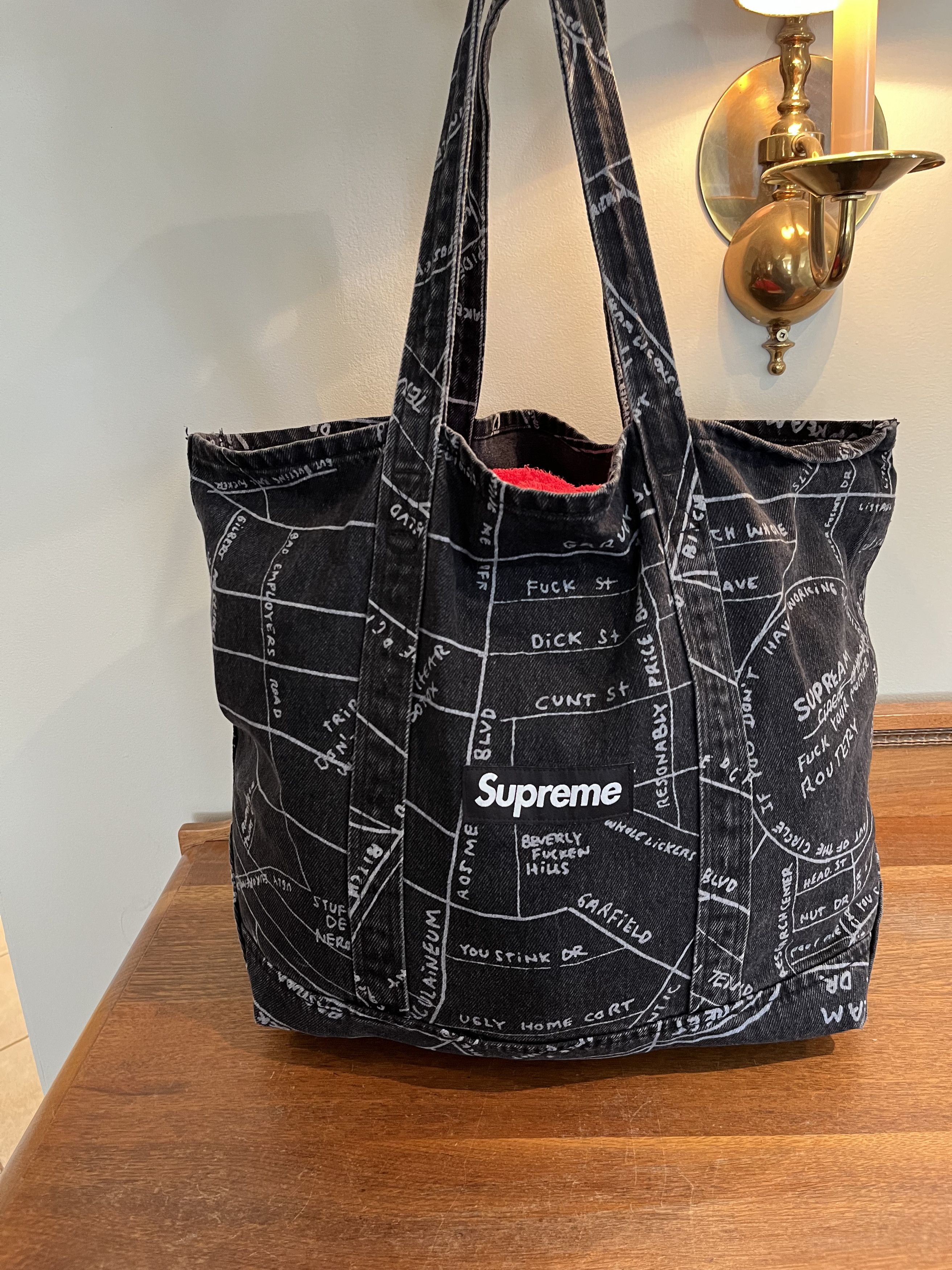 Supreme Supreme x Gonz Maps Denim Tote Black SS/19 | Grailed