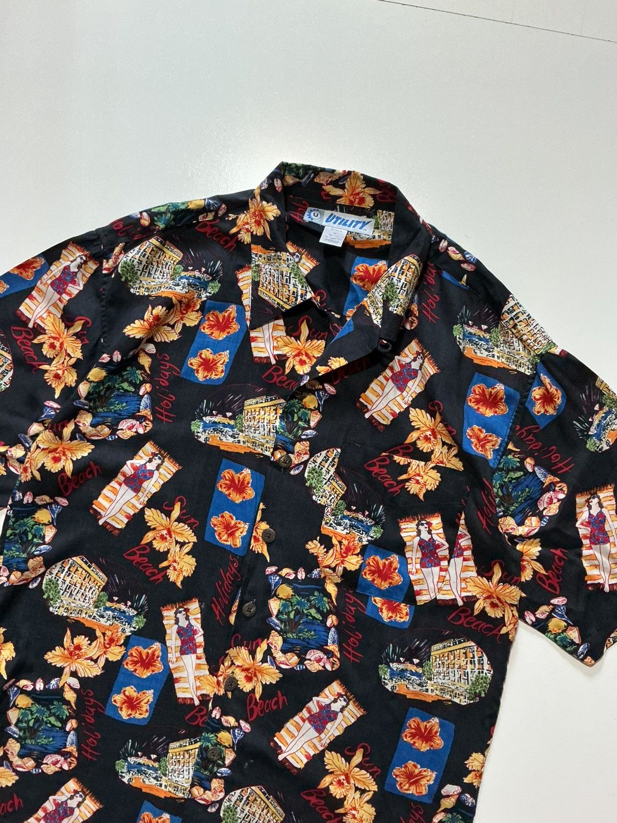 Vintage VTG Utility Pin Up Girl Hibiscus Loop Collar Hawaiian Shirt Size US M / EU 48-50 / 2 - 3 Thumbnail