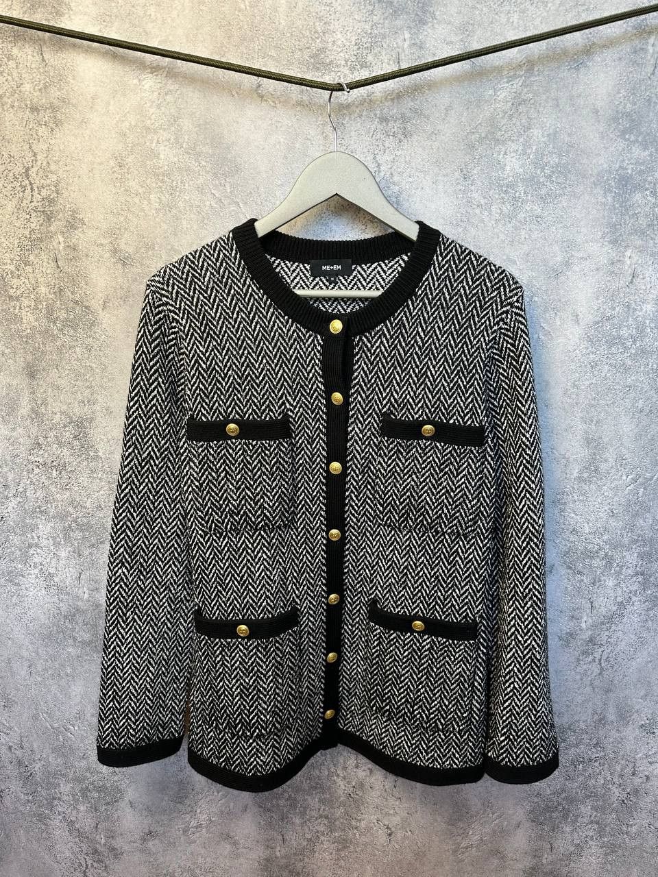 Designer × ME+EM RRP 440$ ME + EM Chevron Pattern Round Neck Knitted Jacket Size M / US 6-8 / IT 42-44 - 2 Thumbnail
