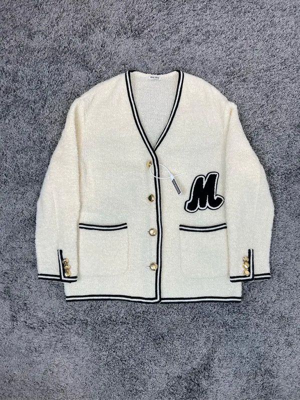 Miu Miu Miu Miu White Wool Cardigan with Black Trim 0089 Size M / US 6-8 / IT 42-44 - 1 Thumbnail