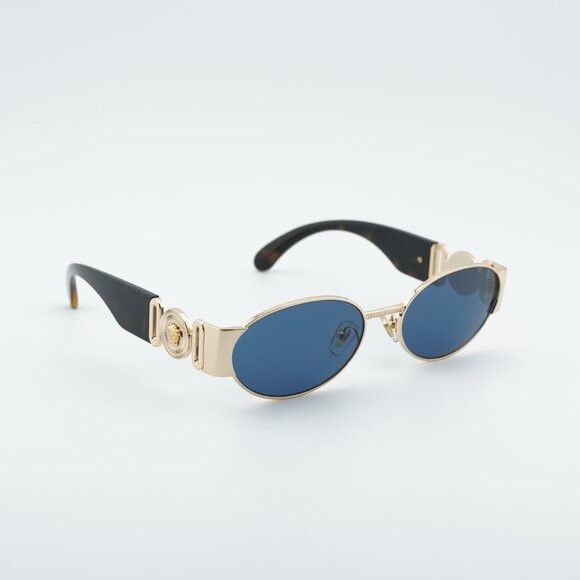Versace Versace VE2299 100280 Sunglasses Gold Oval Frame, Dark Blue Size ONE SIZE - 4 Thumbnail