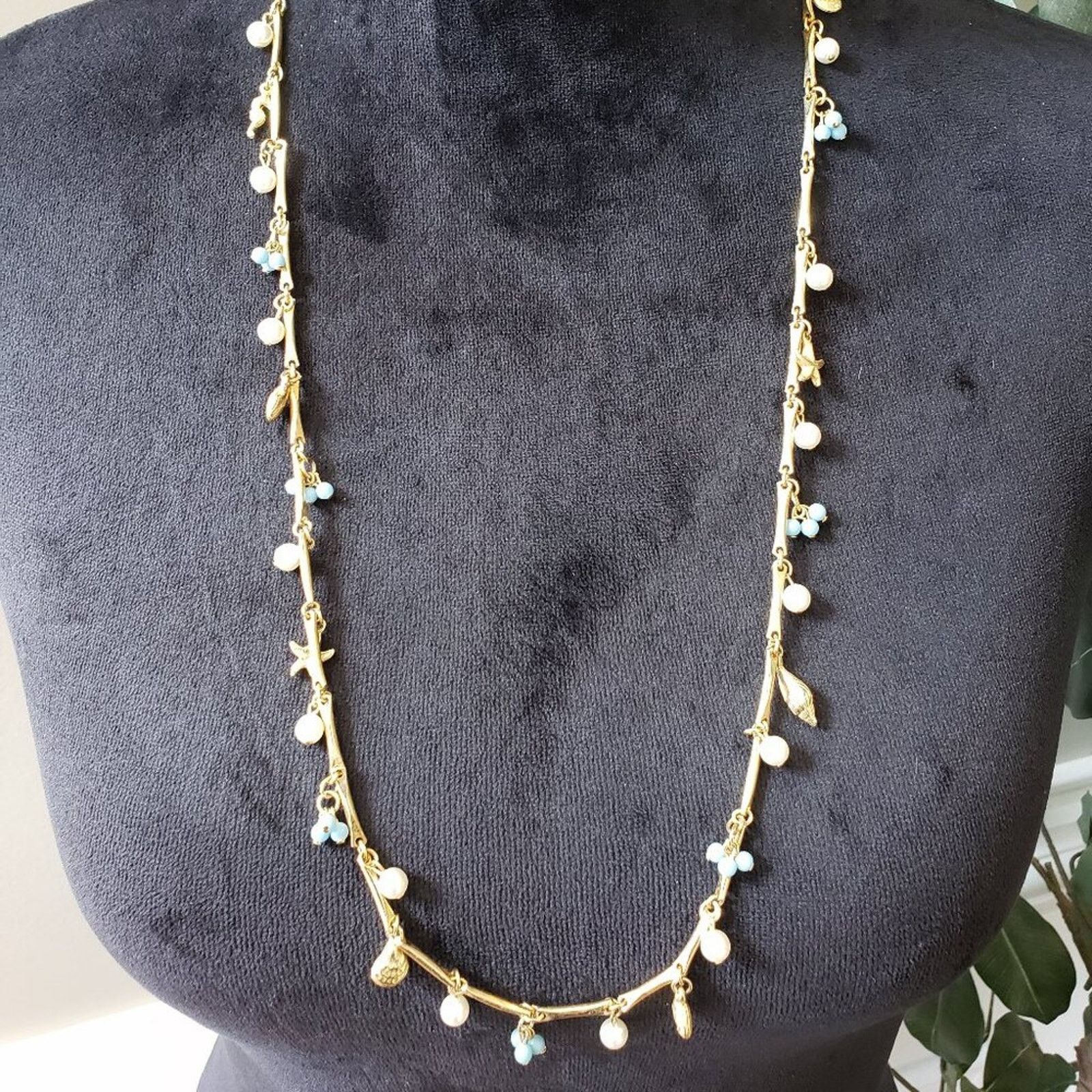 The Unbranded Brand White Blue Faux Pearl Gold Tone Star & Snail Accent Necklace Size ONE SIZE - 1 Thumbnail
