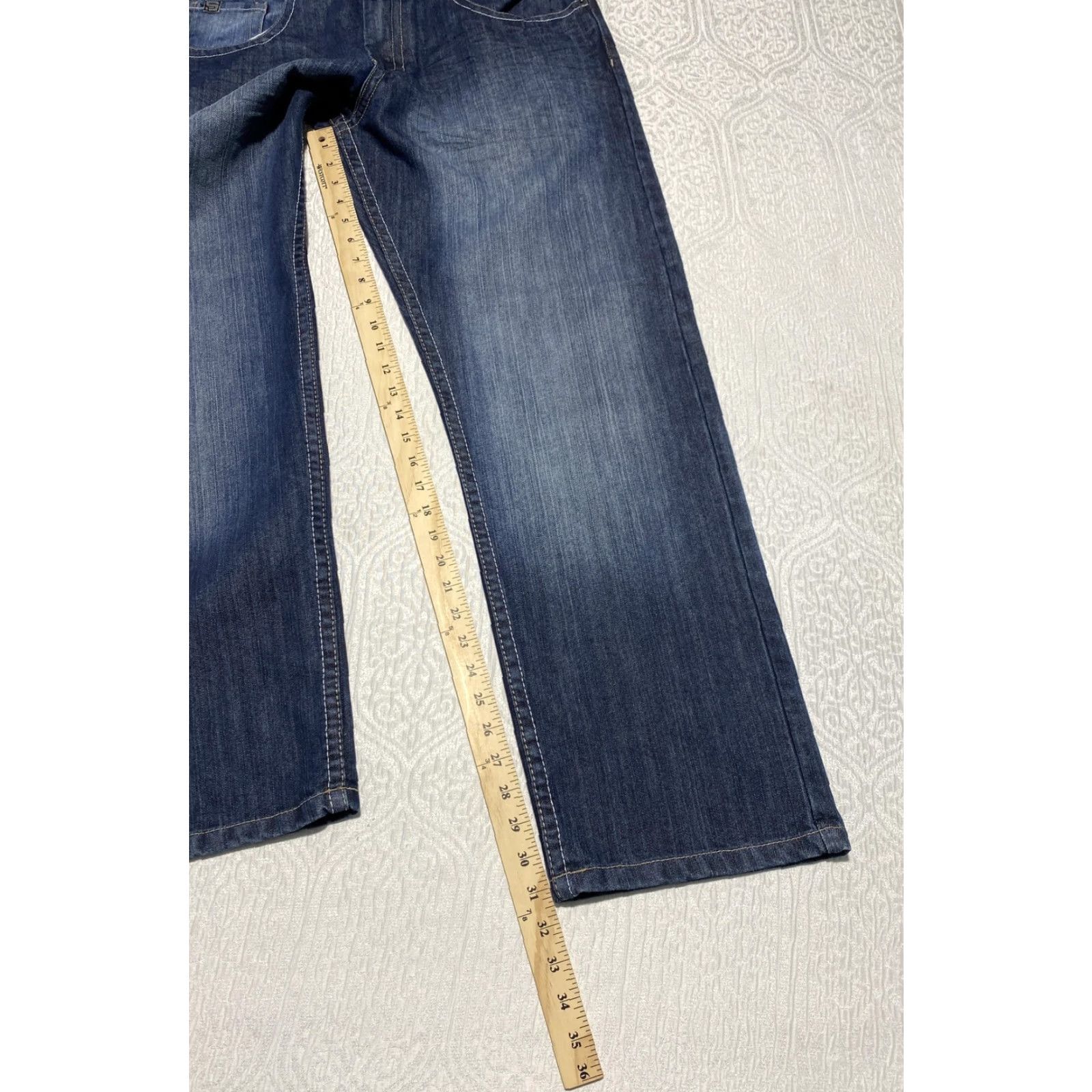 Denime MCMXCI Jeans Mens 38x32 Blue Medium Wash Straight Leg Denim 5-Pocket Logo Zip Fly Butt Patch Size US 38 / EU 54 - 6 Thumbnail