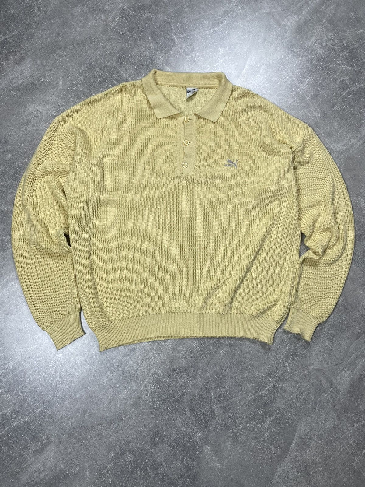 Puma × Vintage Puma Vintage Classic Logo Yellow Waffle Knitted Sweater Size US XXL / EU 58 / 5 - 2 Thumbnail