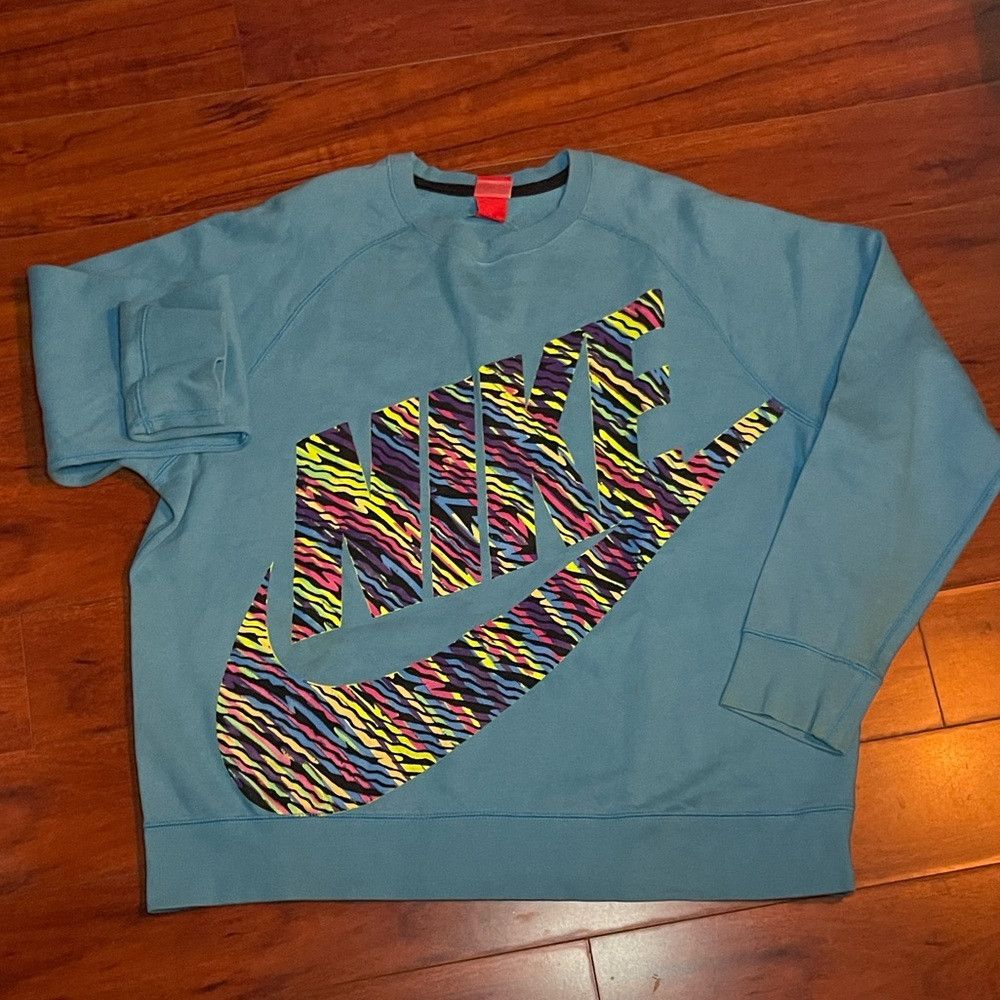 Nike Nike Big Logo Turquoise Vintage Rainbow Striped Swoosh Swea Size US XXL / EU 58 / 5 - 1 Thumbnail