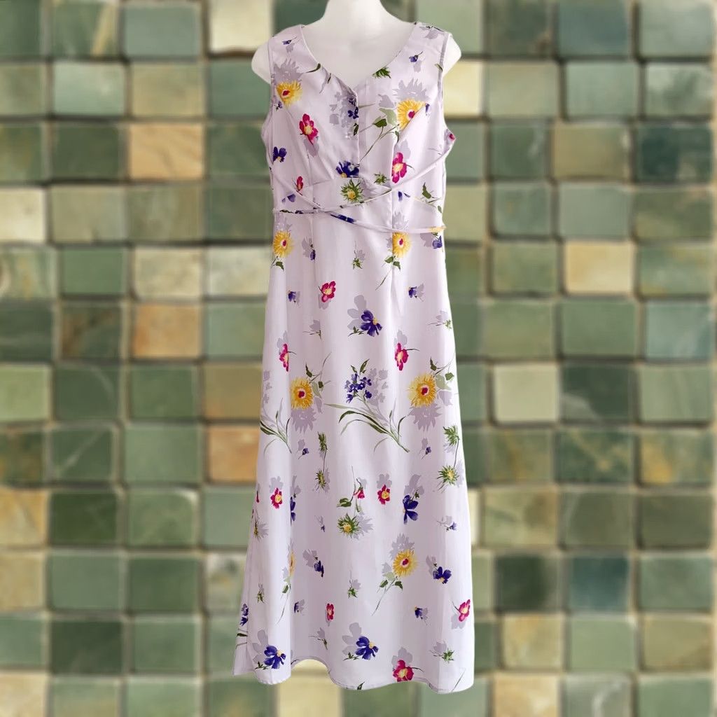Blair Joni Blair Vintage 90s Purple Floral Long Sleeveless A-Line Dress 9/10 Womens Size M / US 6-8 / IT 42-44 - 1 Thumbnail