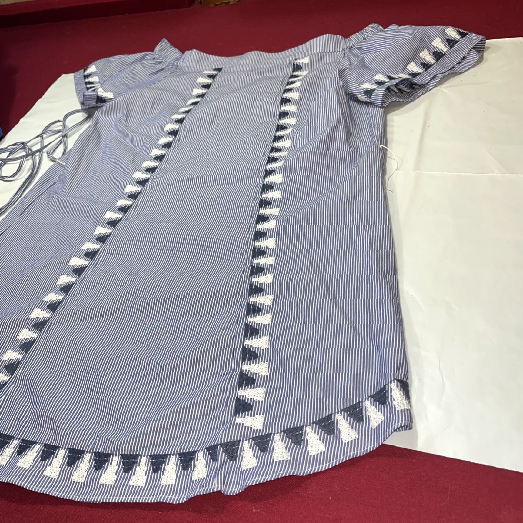 Vintage Stella & Dot Navy Blue DRESS White Striped Embroidery, Off Shoulder Straps L XL Size XL / US 12-14 / IT 48-50 - 5 Thumbnail