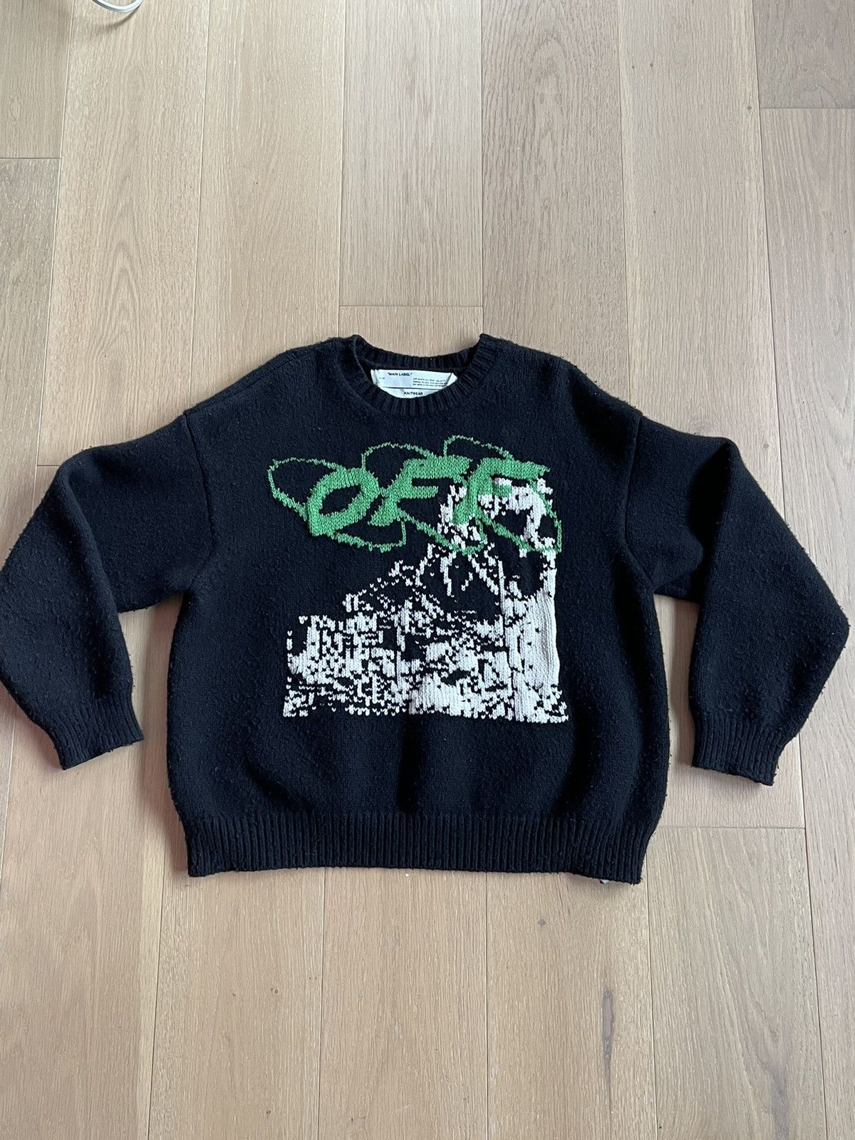 image of Off White Off-White Ruined Factory Wool Sweater in Black, Men's (Size XL)