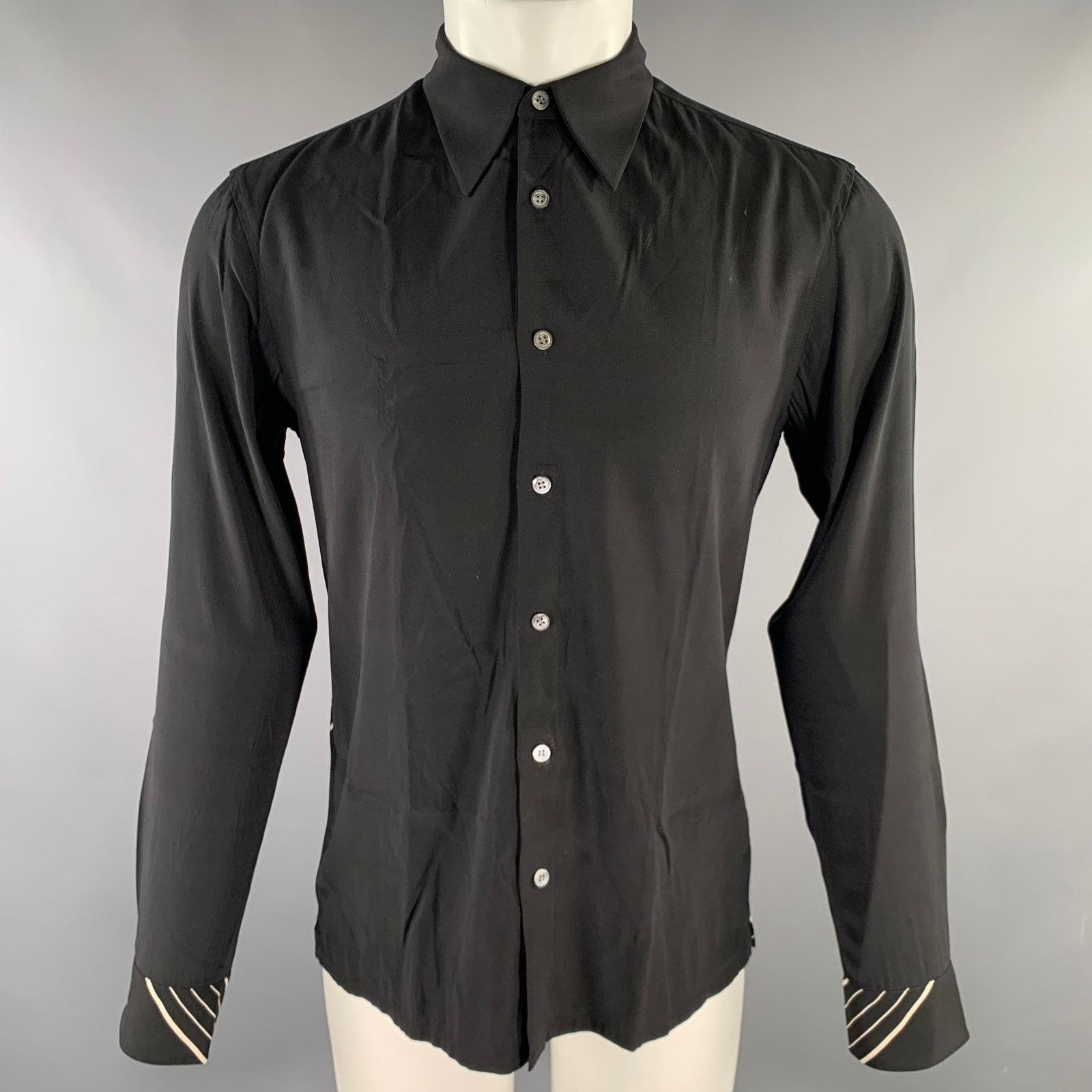 Theory Size S Black Stripe Silk Blend Button Up Long Sleeve Shirt Size US S / EU 44-46 / 1 - 1 Thumbnail